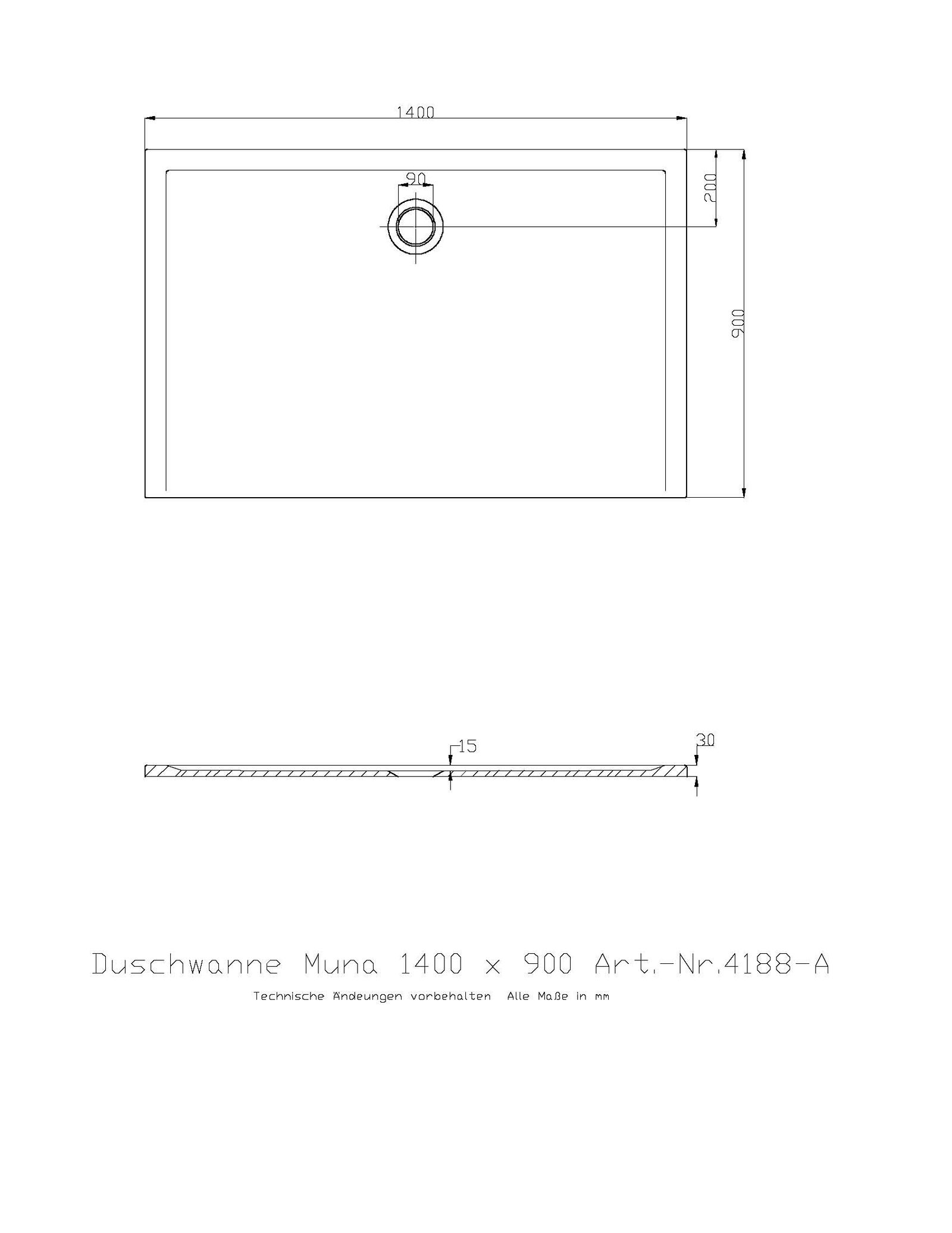 Hoesch Mineralguss-Duschwanne Muna 140 x 90 x 3 cm, weiß, Solique