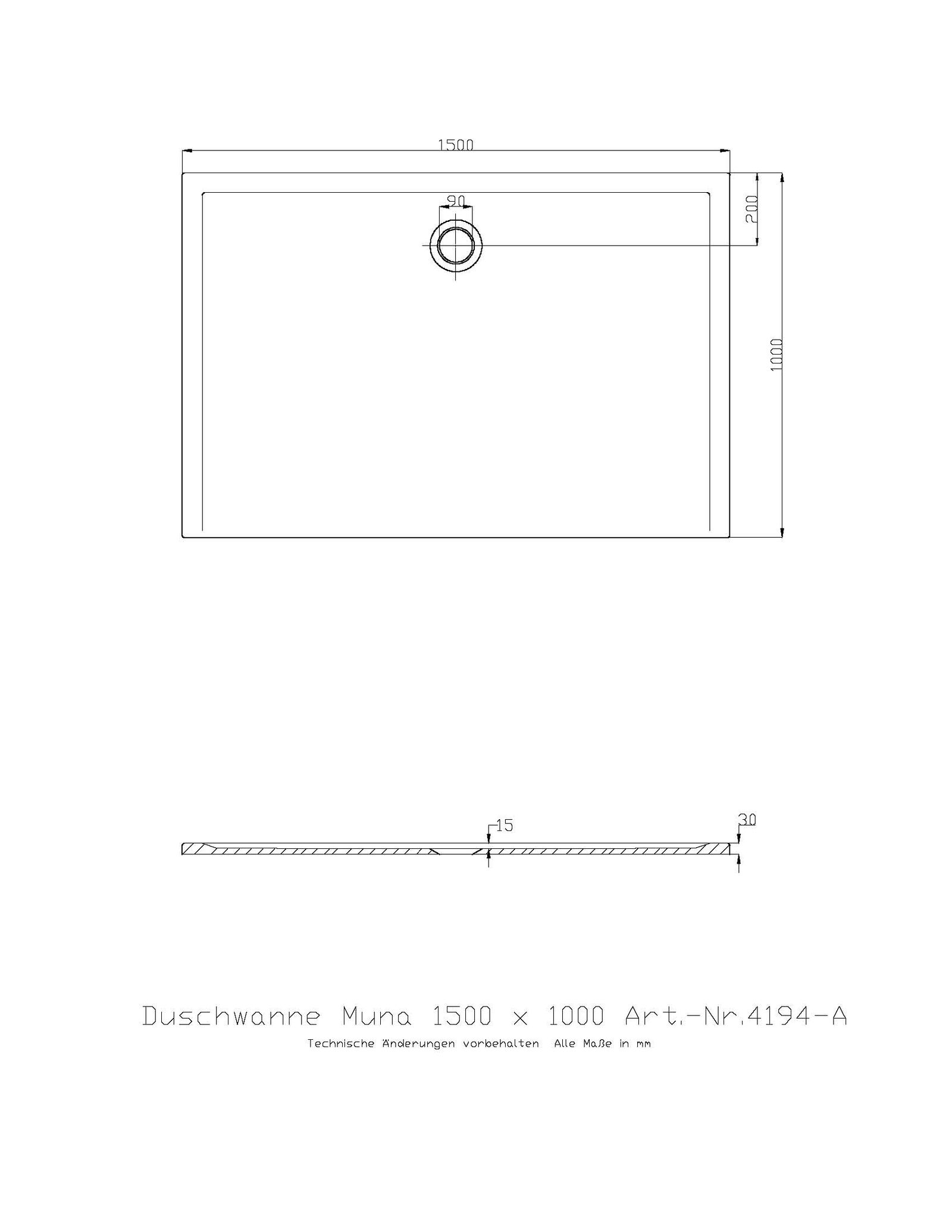Hoesch Mineralguss-Duschwanne Muna 150 x 100 x 3 cm, Telegrau, Solique