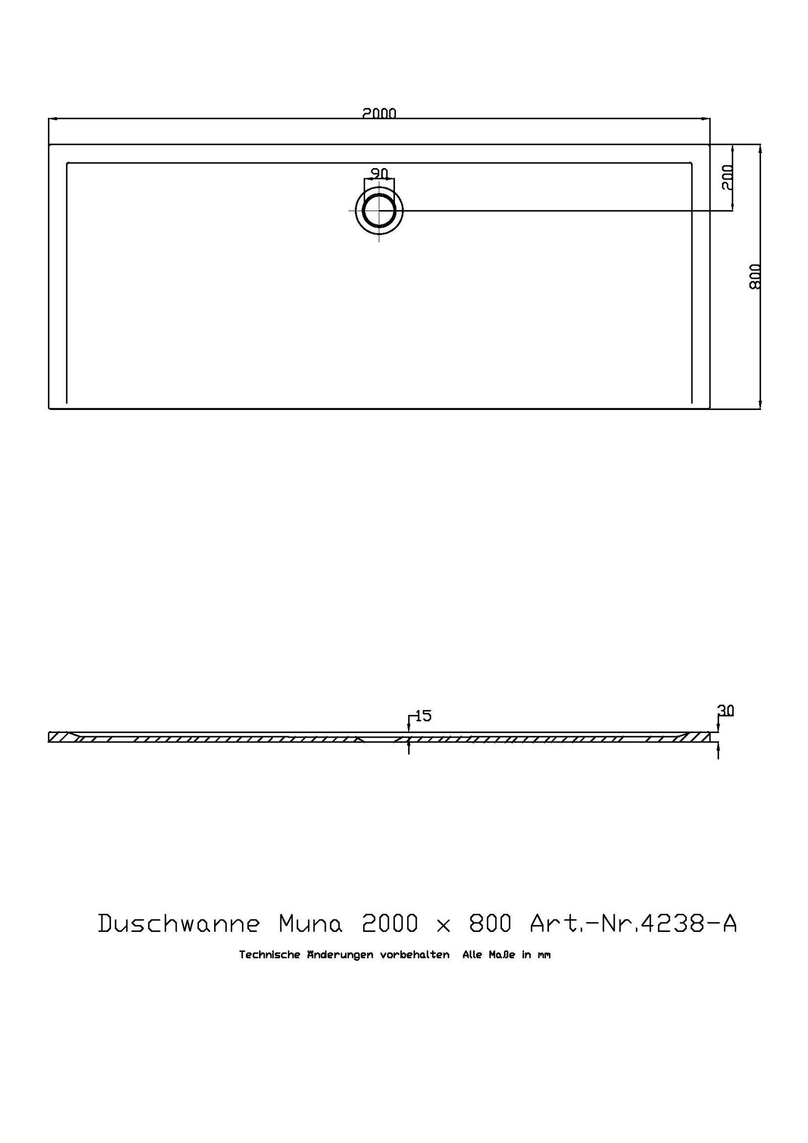 Hoesch Mineralguss-Duschwanne Muna 200 x 80 x 3 cm, Steingrau, Solique