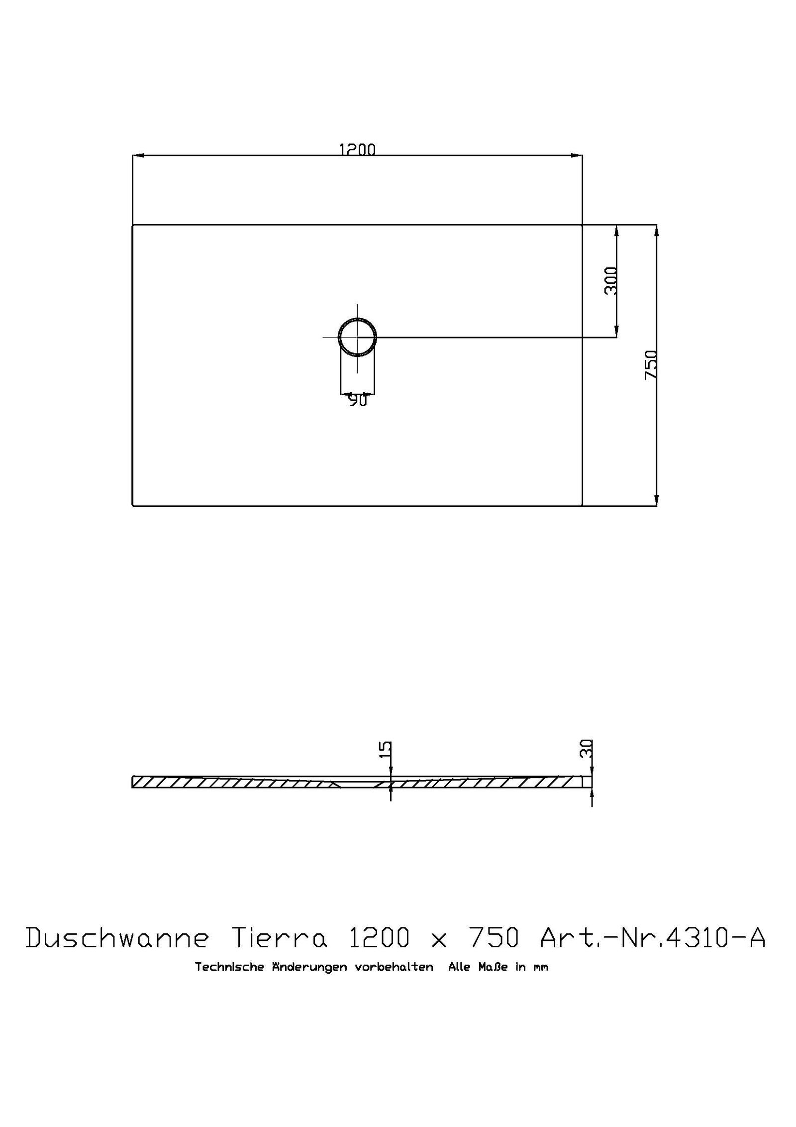 Hoesch Mineralguss-Duschwanne Tierra 120 x 75 x 3 cm, weiß