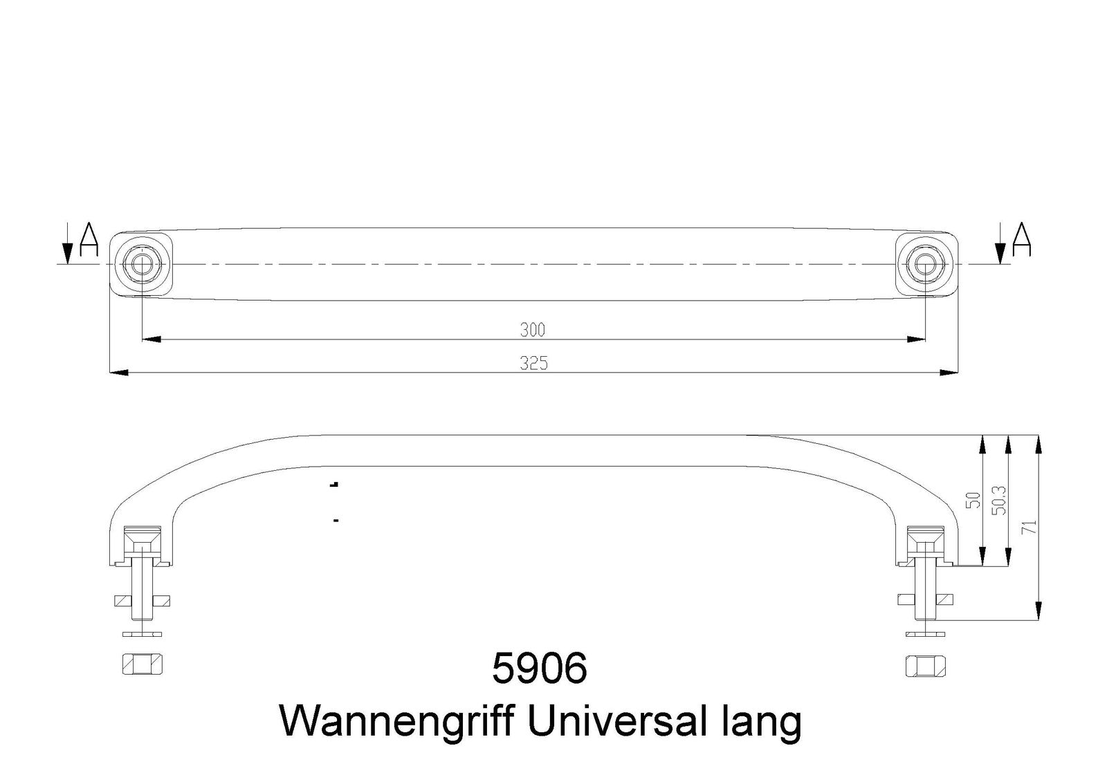 Hoesch Universal-Wannengriff Regatta lang, Bohrlochabstand 300 mm, verchromt
