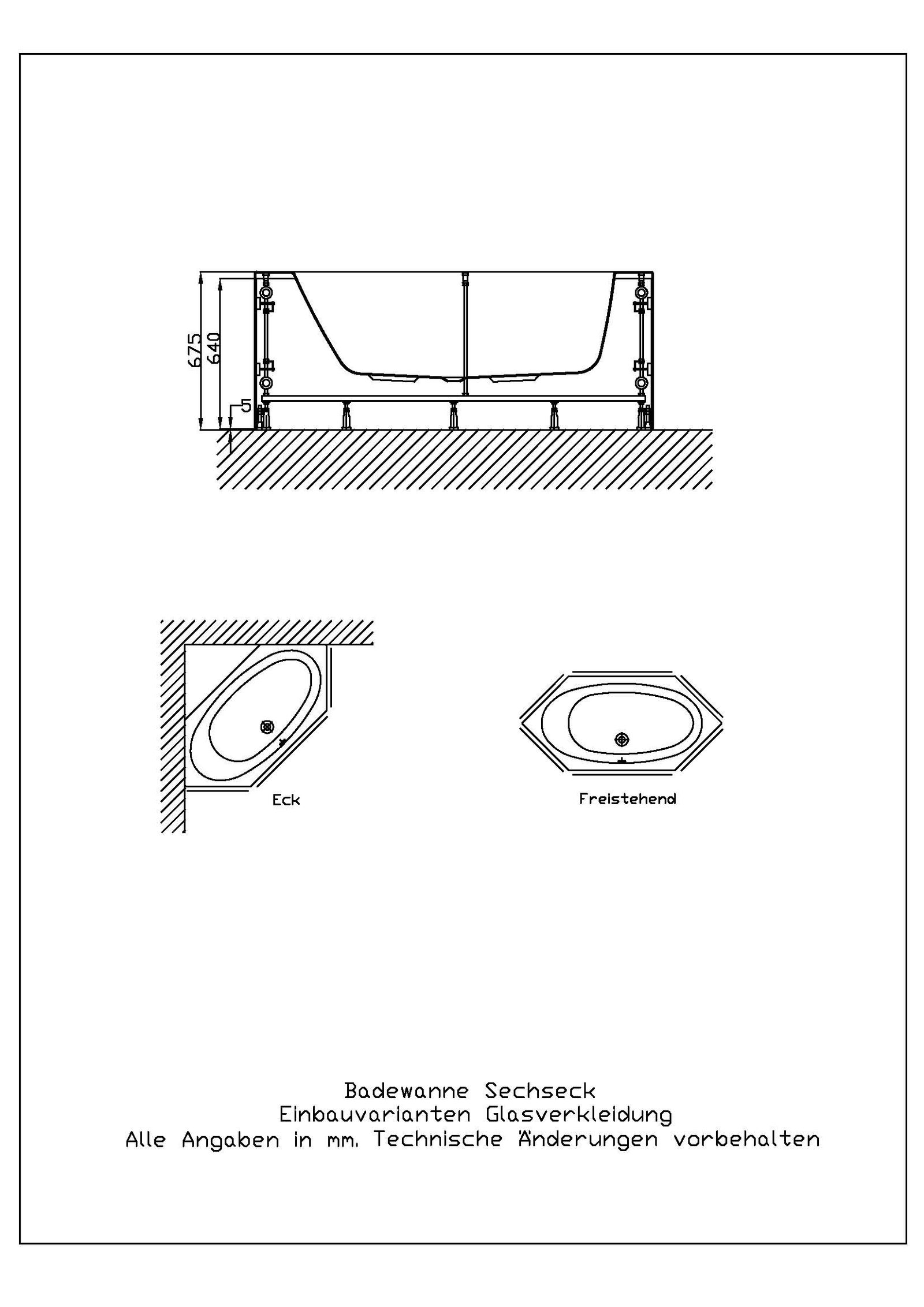 Hoesch Spezial-Untergestell Sechseck, 160 x 75 cm, für Badewanne