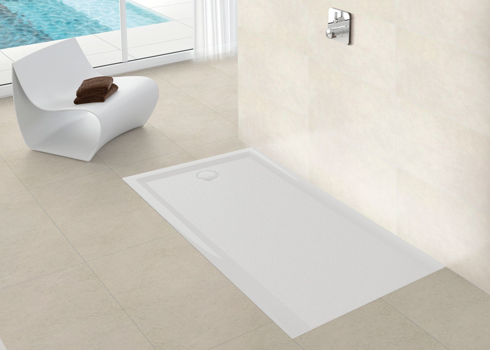 Hoesch Mineralguss-Duschwanne Muna S 140 x 100 x 3 cm, weiß, Antirutsch