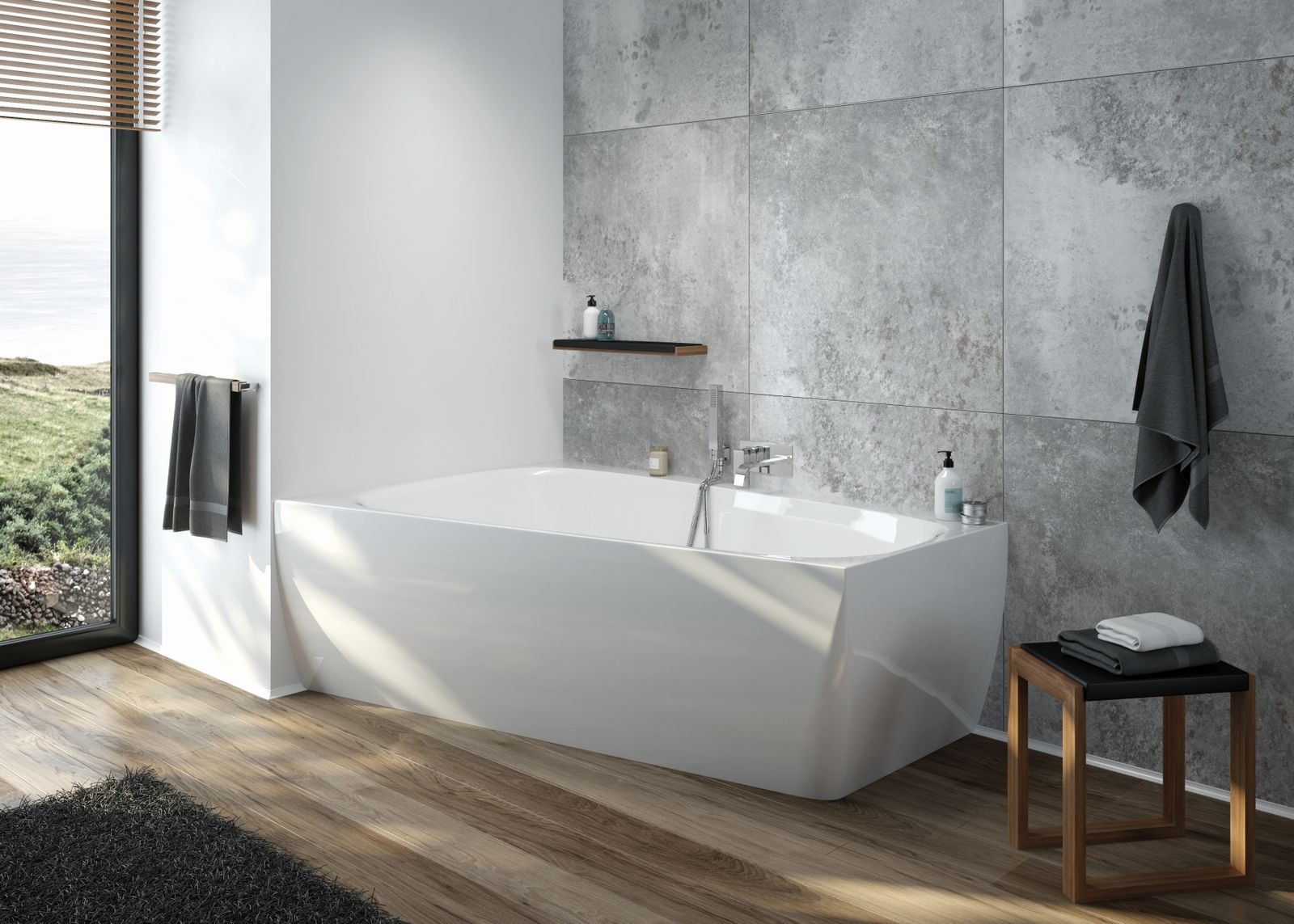 Hoesch Badewanne iSENSI Trapez 180x140cm, links, Über- und Ablauf, weiß, weiß