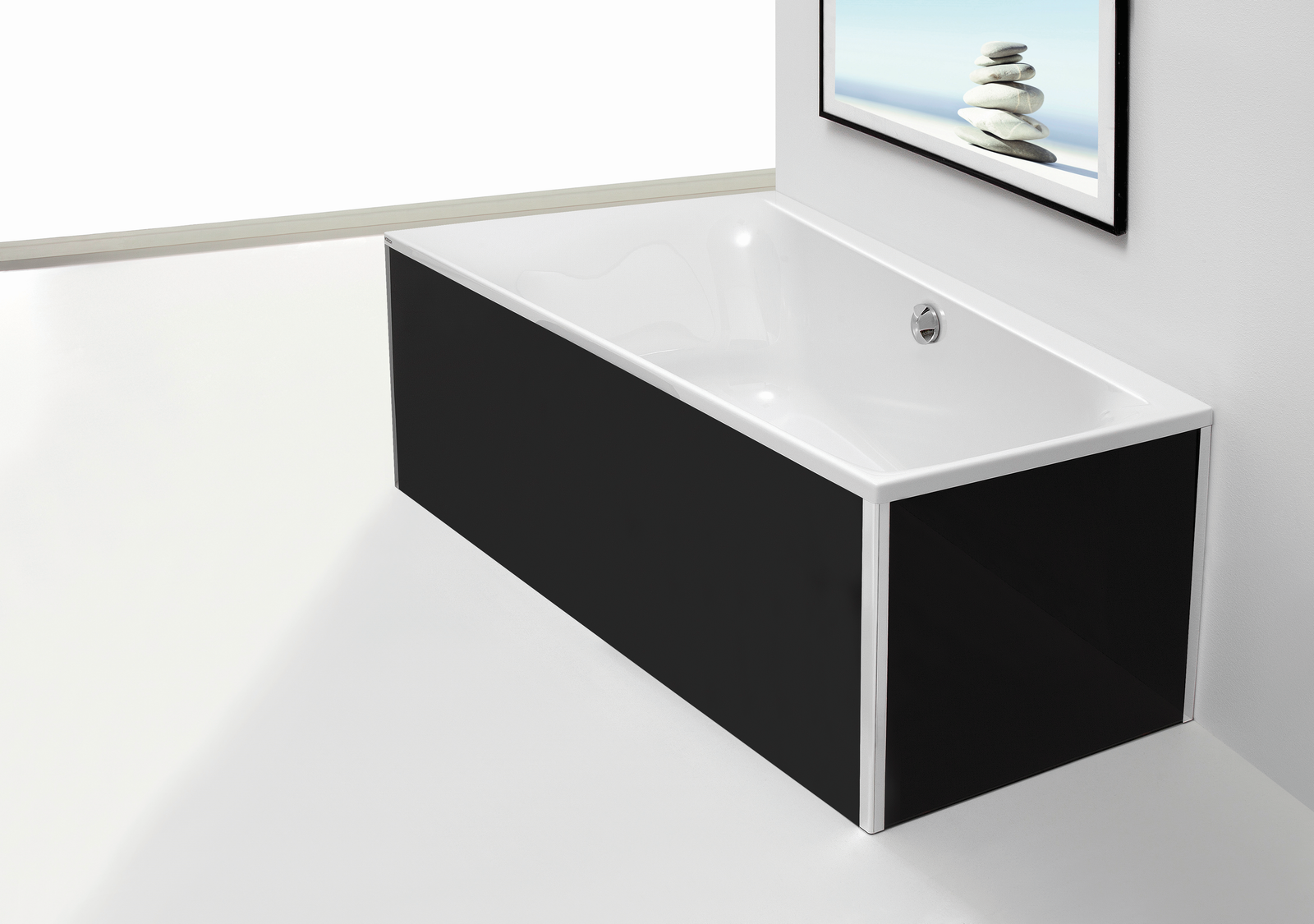 Hoesch Glasverkleidung WW-Trapez 150x100cm, lrechts, für Vorwand, schwarz
