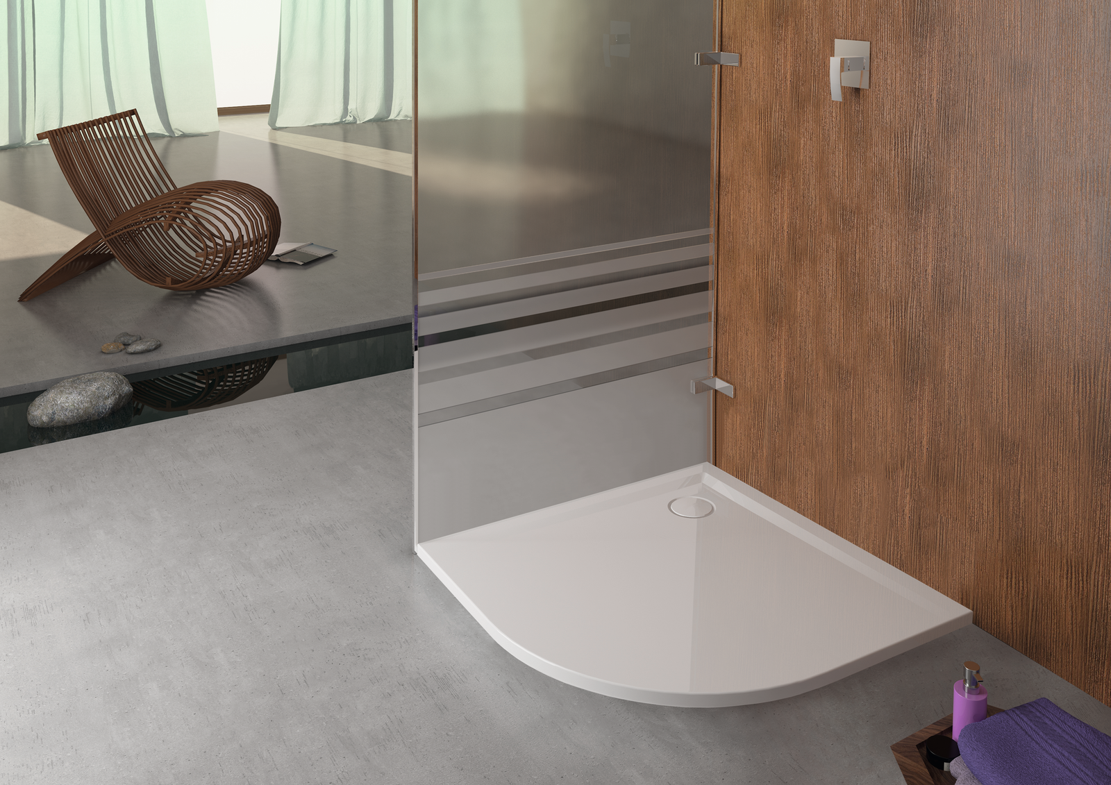 Hoesch Mineralguss-Viertelkreis-Duschwanne Muna 90 x 90 x 3 cm, weiß matt, Solique