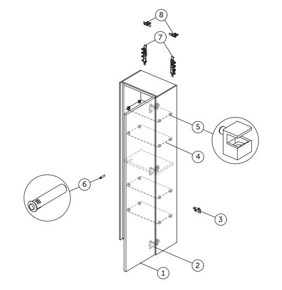 Ideal-Standard Halbhochschrank Conca 1 Tür, Anschlag rechts oder links, 37x25x140cm, Eiche hell Furnier