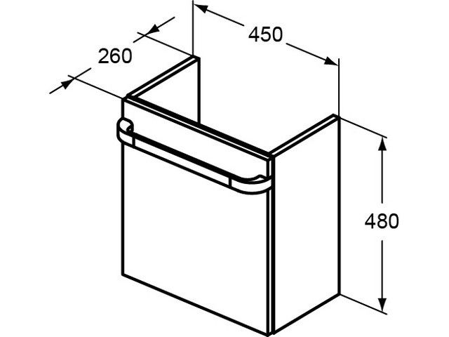 IS Tür TONIC II, Ablage rechts, 450mm, Eiche grau Dekor