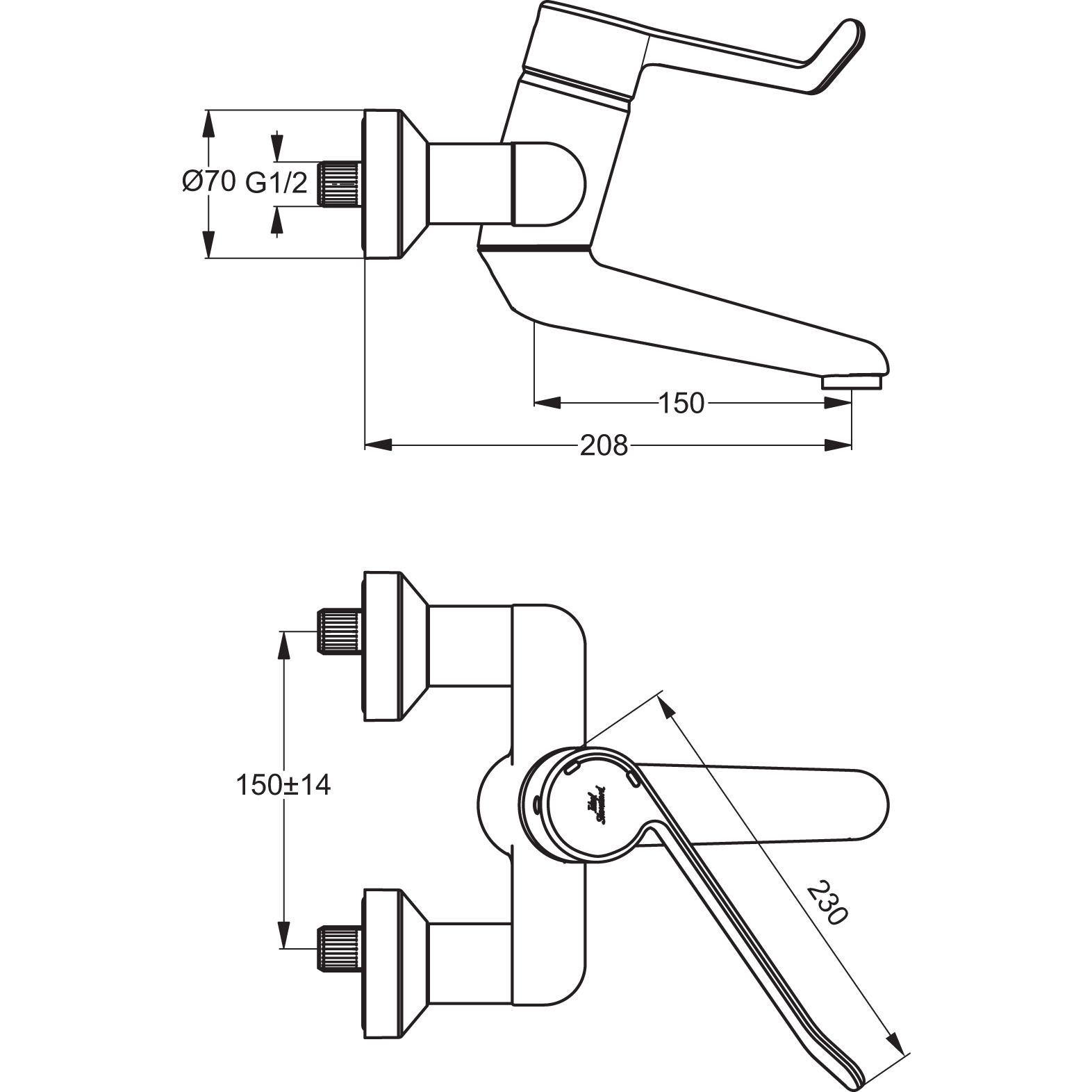 Ideal-Standard Wand-Waschtischsicherheits-Einhebelmischer CeraPlus Ausladung 150 mm, AP, absperrbare S-Anschlüsse, verchromt