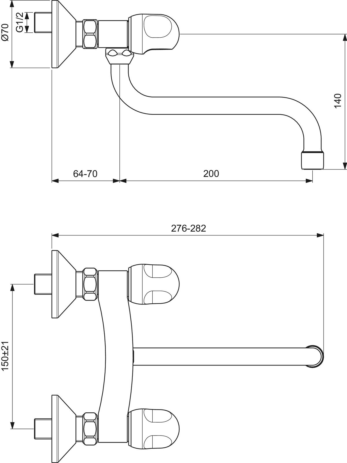 Ideal-Standard Spültisch-Zweigriff-Wandarmatur Alpha Ausladung 264-270mm, schwenkbarer Rohrauslauf, chrom