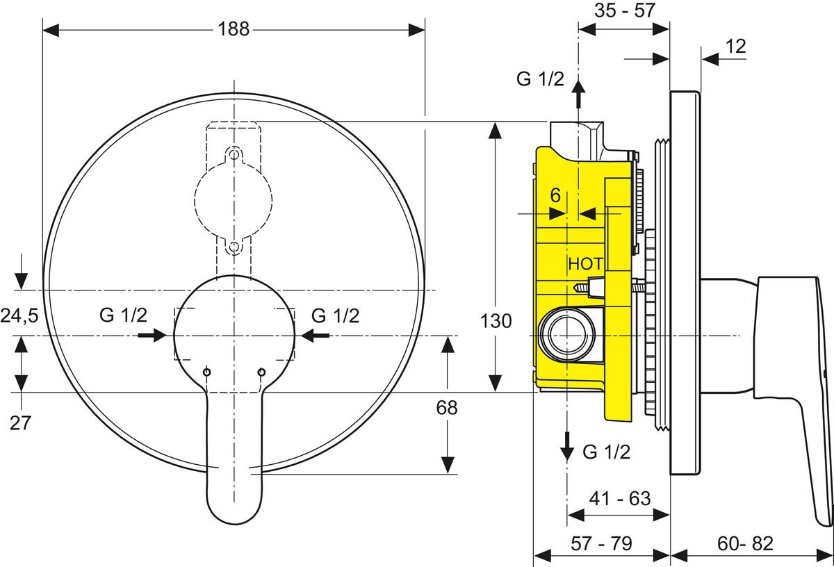 Ideal-Standard Fertigmontageset Connect Blue für UP-Brause-Einhebelmischer, verchromt