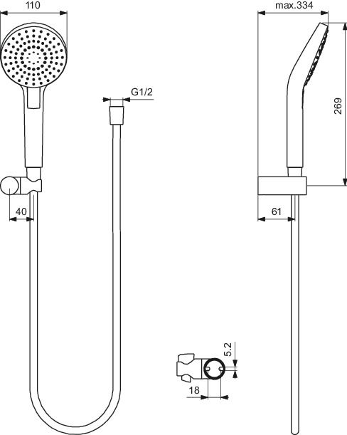Ideal-Standard Handbrause-Set Idealrain Evo 3-Funktionen, d= 11cm, verchromt