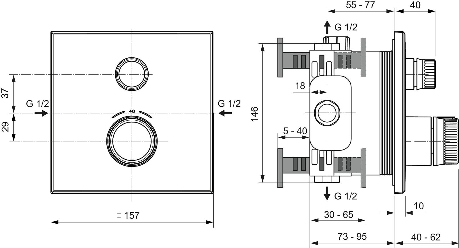 Ideal-Standard Fertigmontageset CeraTherm Navigo für UP-Brausethermostat, eckig, Chrom