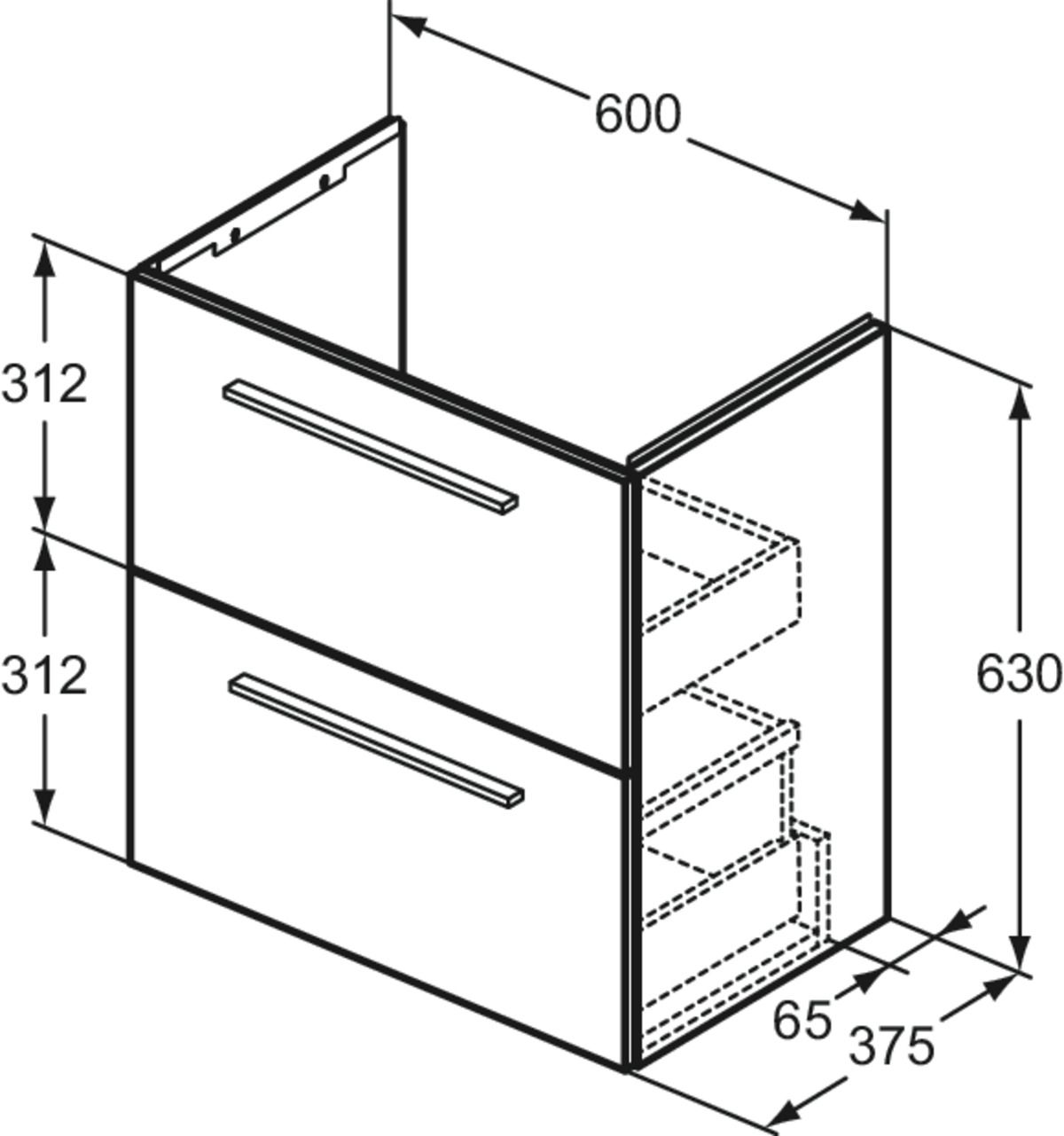 Ideal-Standard Möbel-Waschtischunterschrank i.life S 2 Auszüge, 60 x 37,5 x 63 cm, weiß matt
