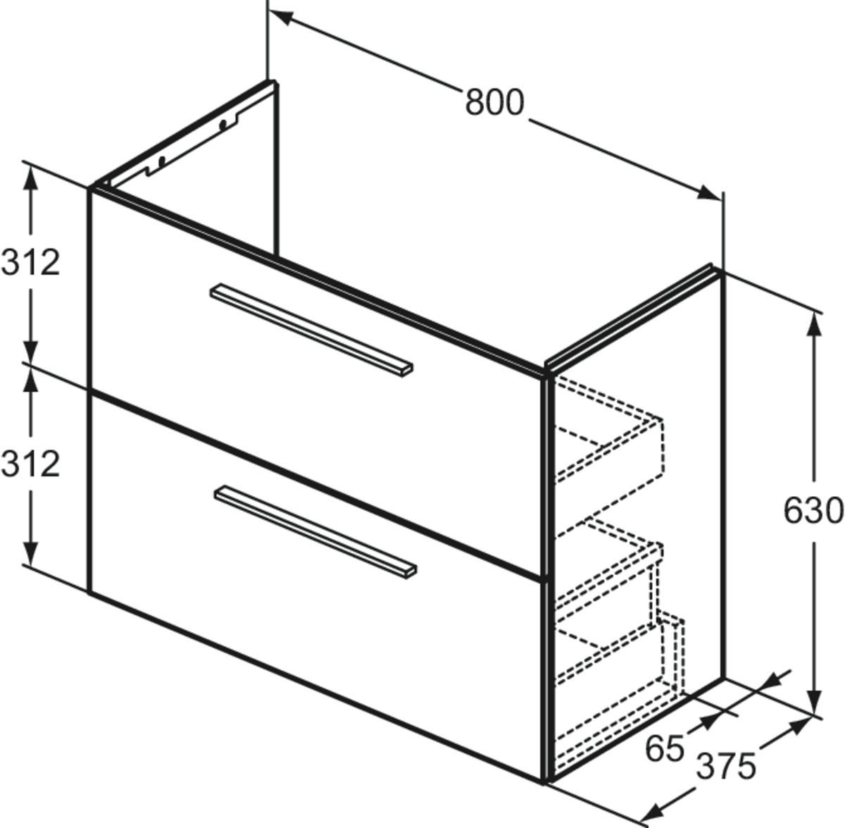Ideal-Standard Möbel-Waschtischunterschrank i.life S 2 Auszüge, 80 x 37,5 x 63 cm, carbongrau matt
