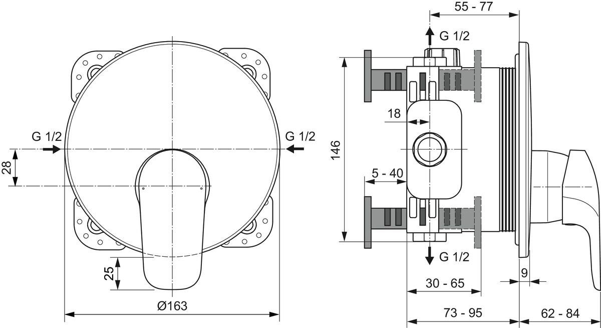 Ideal-Standard Fertigmontageset CeraFlex für UP-Brause-Einhebelmischer, chrom