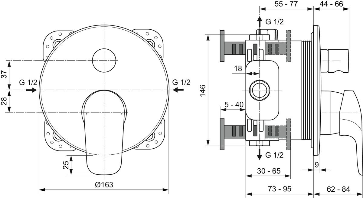 Ideal-Standard Fertigmontageset CeraFlex für UP-Wannen-Einhebelmischer, chrom