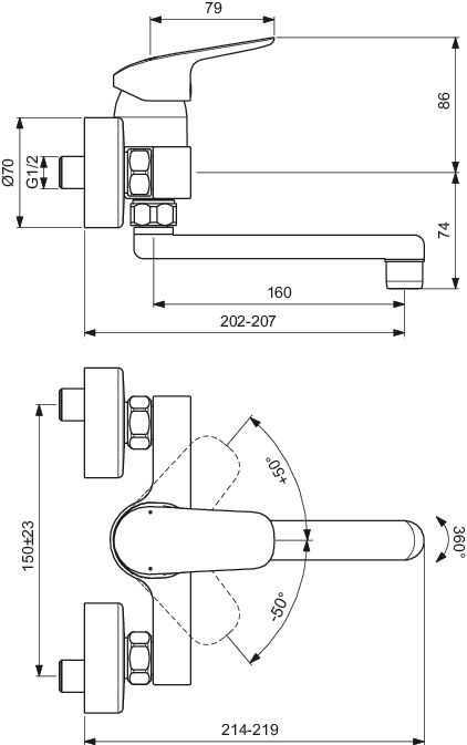 Ideal-Standard Wand-Waschtisch-Einhebelmischer CeraFlex AP, Ausladung 160mm, schwenkbarer Auslauf, chrom