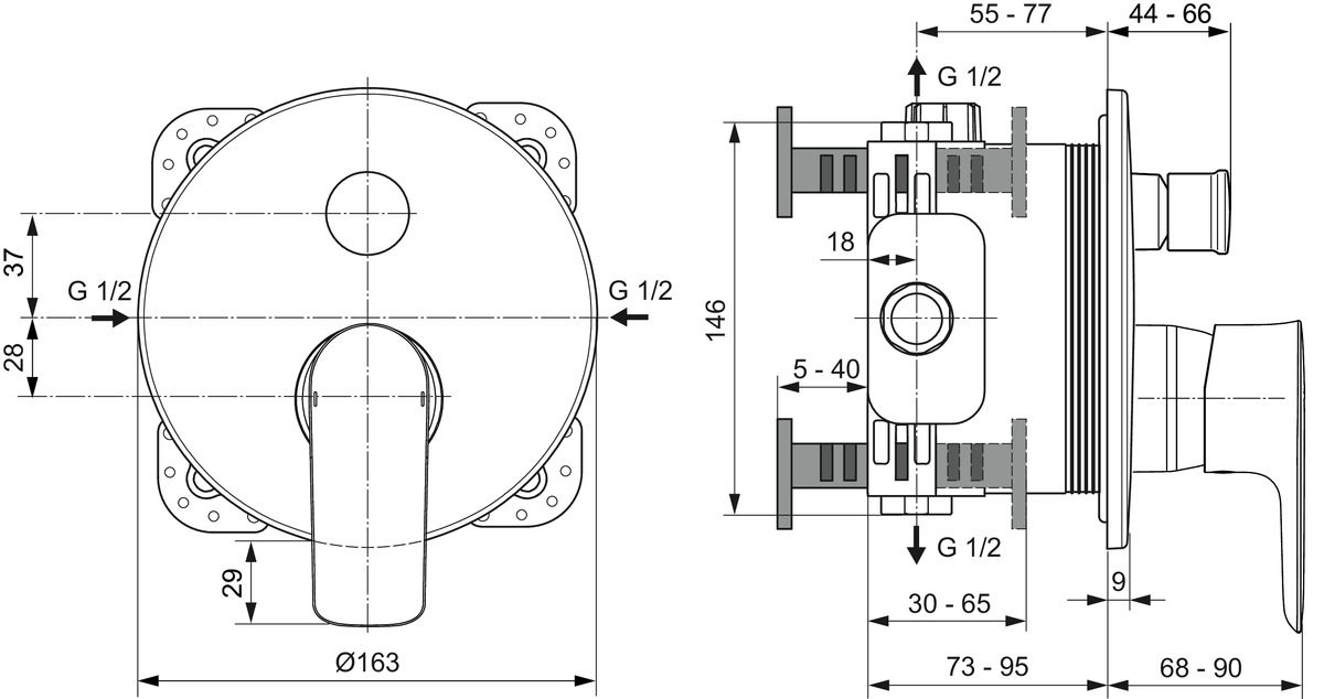 Ideal-Standard Fertigmontageset Connect Air für UP-Wannen-Einhebelmischer, verchromt