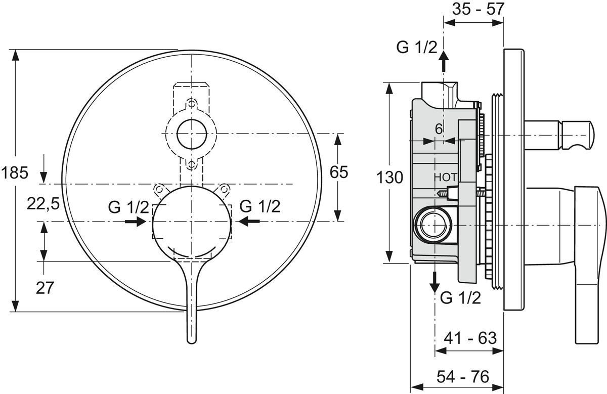 Ideal-Standard Fertigmontageset Melange für UP-Wannen-Einhebelmischer, verchromt