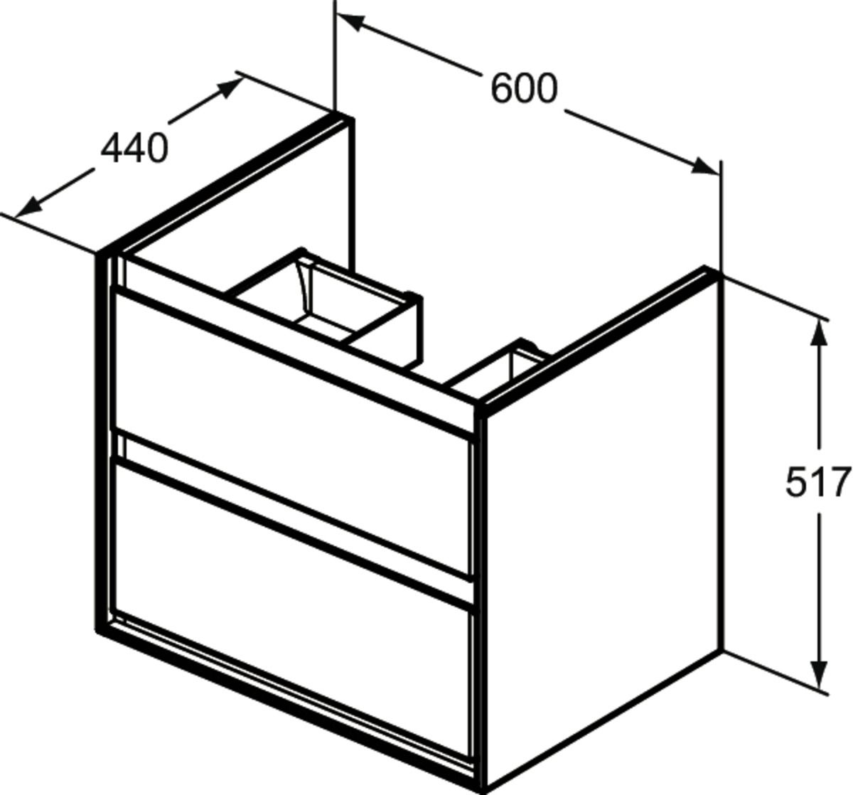 Ideal-Standard Waschtisch-Unterschrank Connect Air 2 Auszüge, 60 x 44 x 51,7 cm, Pinie hell Dekor/braun matt