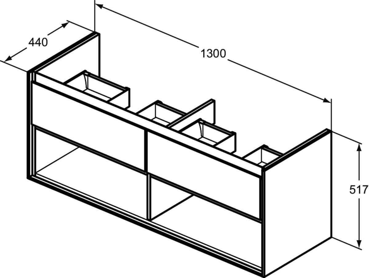 Ideal-Standard Doppelwaschtisch-Unterschrank Connect Air 2 Auszüge, 130 x 44 x 51,7 cm, hellgrau glänzend/weiß matt