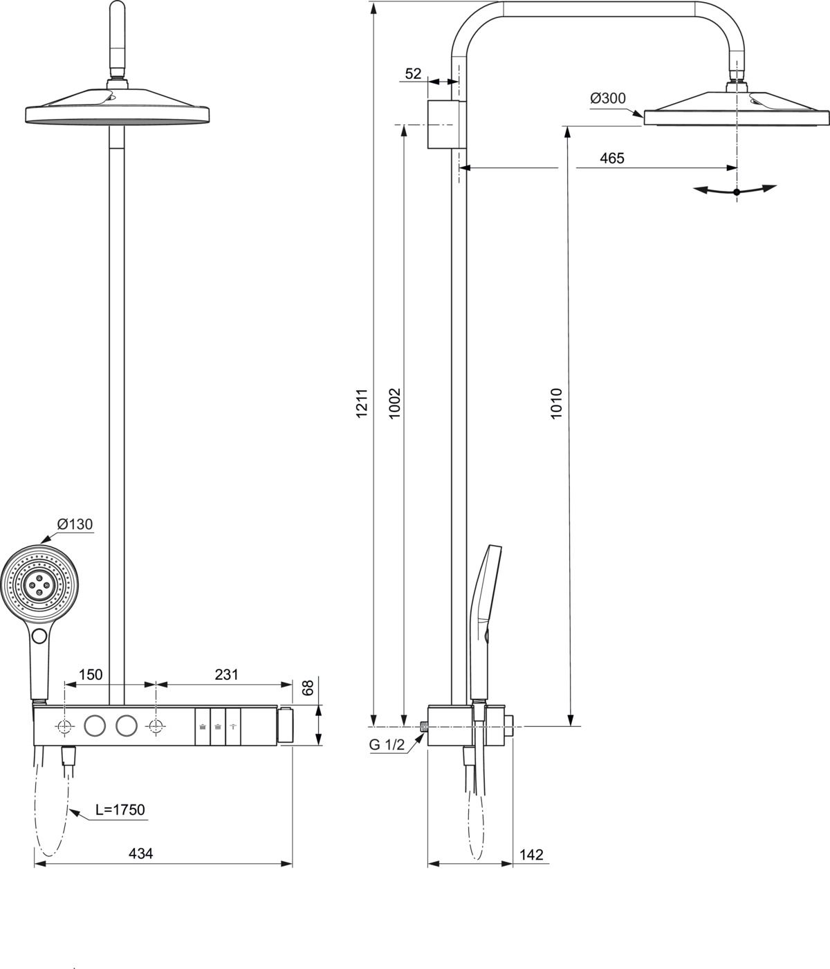 Ideal-Standard Duschsystem Solos mit Brausethermostat, silver storm