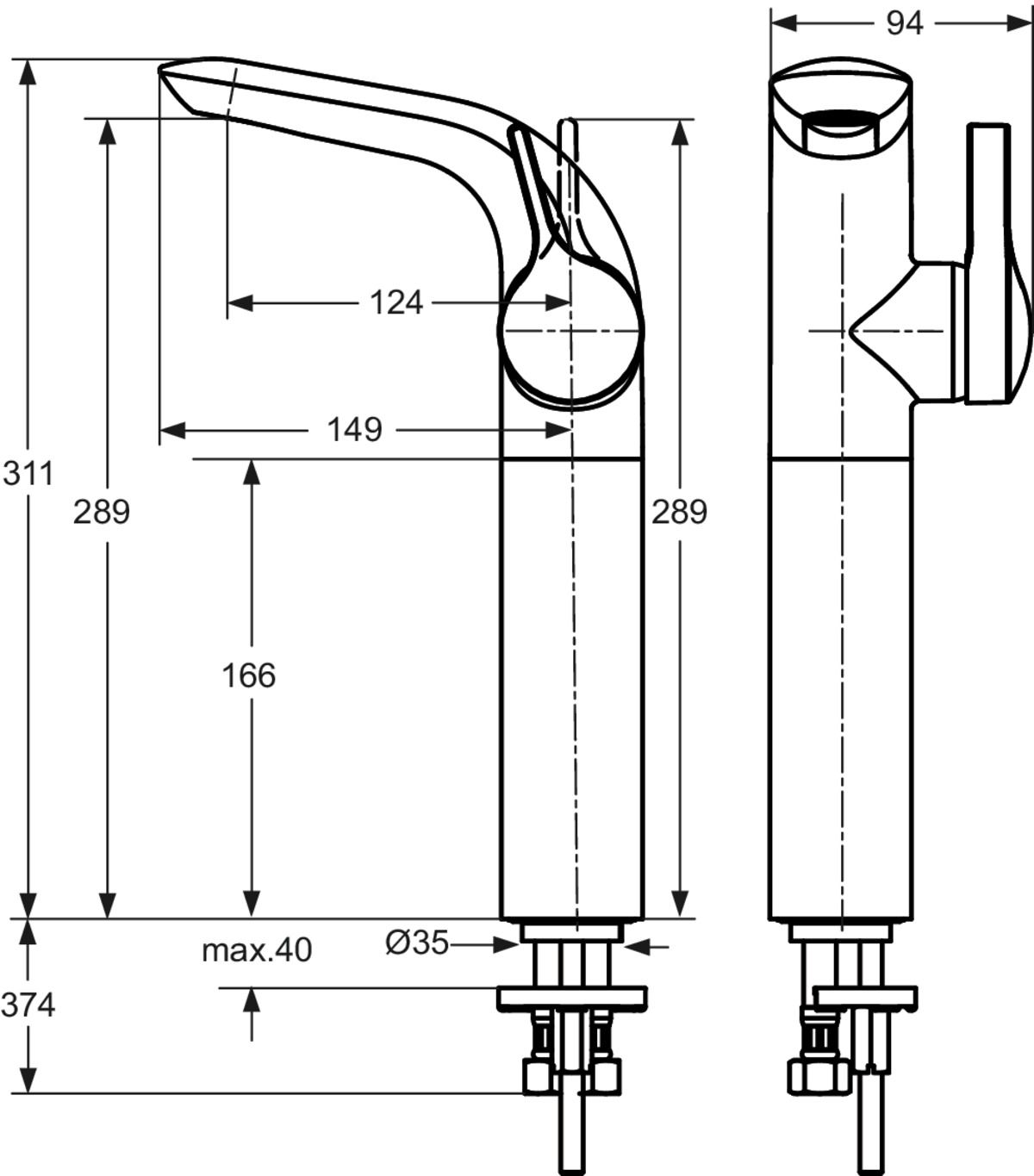 Ideal-Standard Waschtisch-Einhebelmischer Melange verlängerter Sockel, ohne Ablaufgarnitur, verchromt