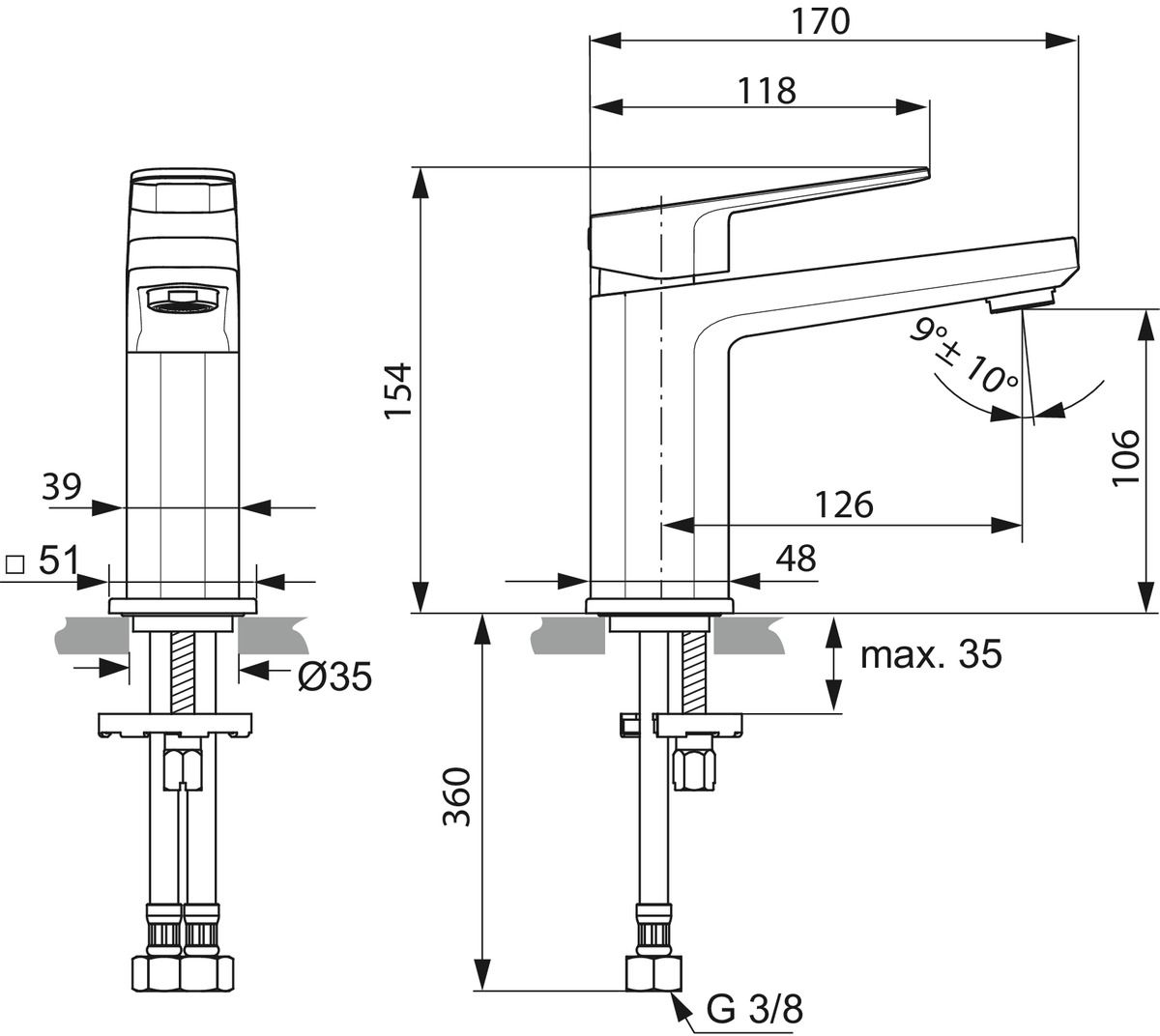 Ideal-Standard Waschtisch-Einhebelmischer Tonic II verchromt, ohne Ablaufgarnitur