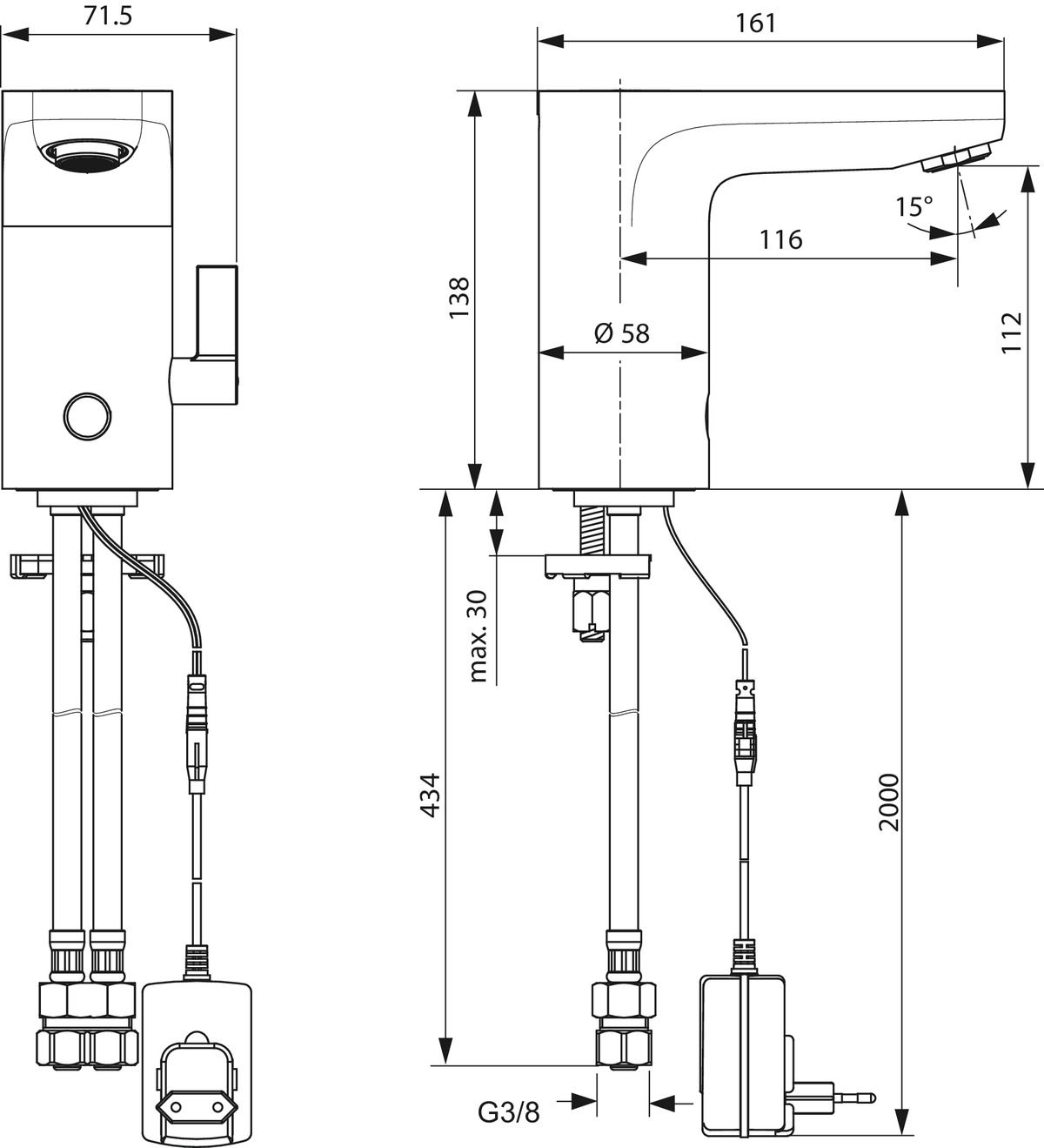 Ideal-Standard Sensor-Waschtischarmatur CeraPlus Netzbetrieb 230 V, mit Mischung, verchromt
