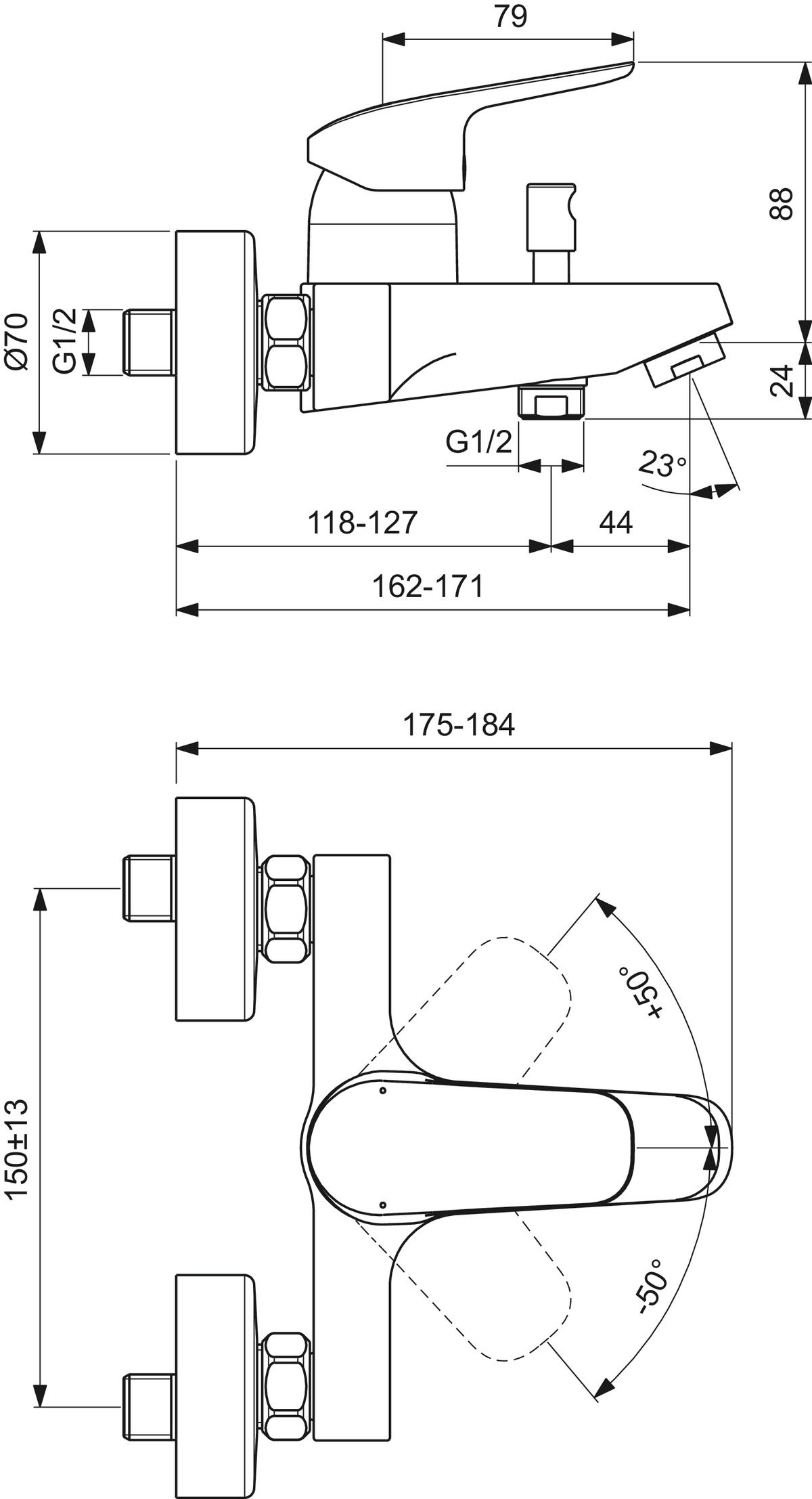 Ideal-Standard Wannen-Einhebelmischer CeraFlex AP, Ausladung 162mm, chrom