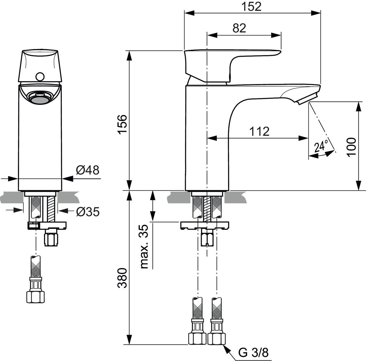 Ideal-Standard Waschtisch-Einhebelmischer Connect Air 5 l/min, Ausladung 112mm, ohne Ablaufgarnitur, verchromt