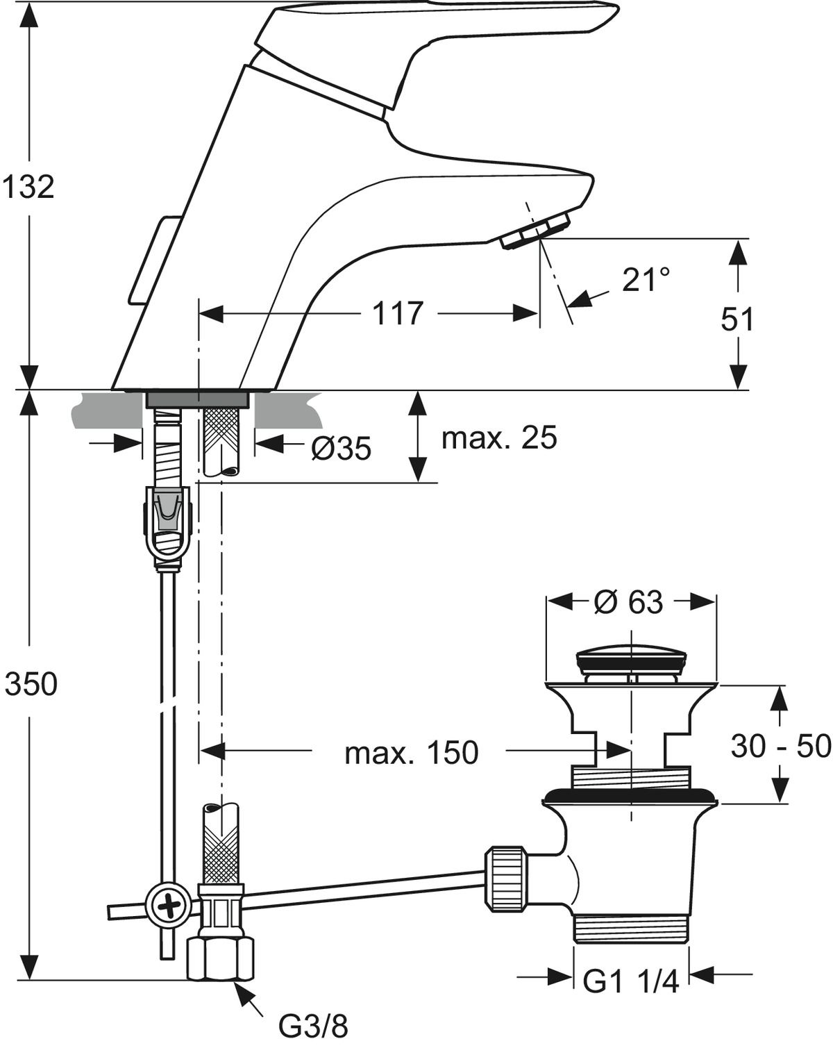 Ideal-Standard Waschtisch-Einhebelmischer CeraMix Blue PICCOLO mit Ablaufgarnitur, chrom