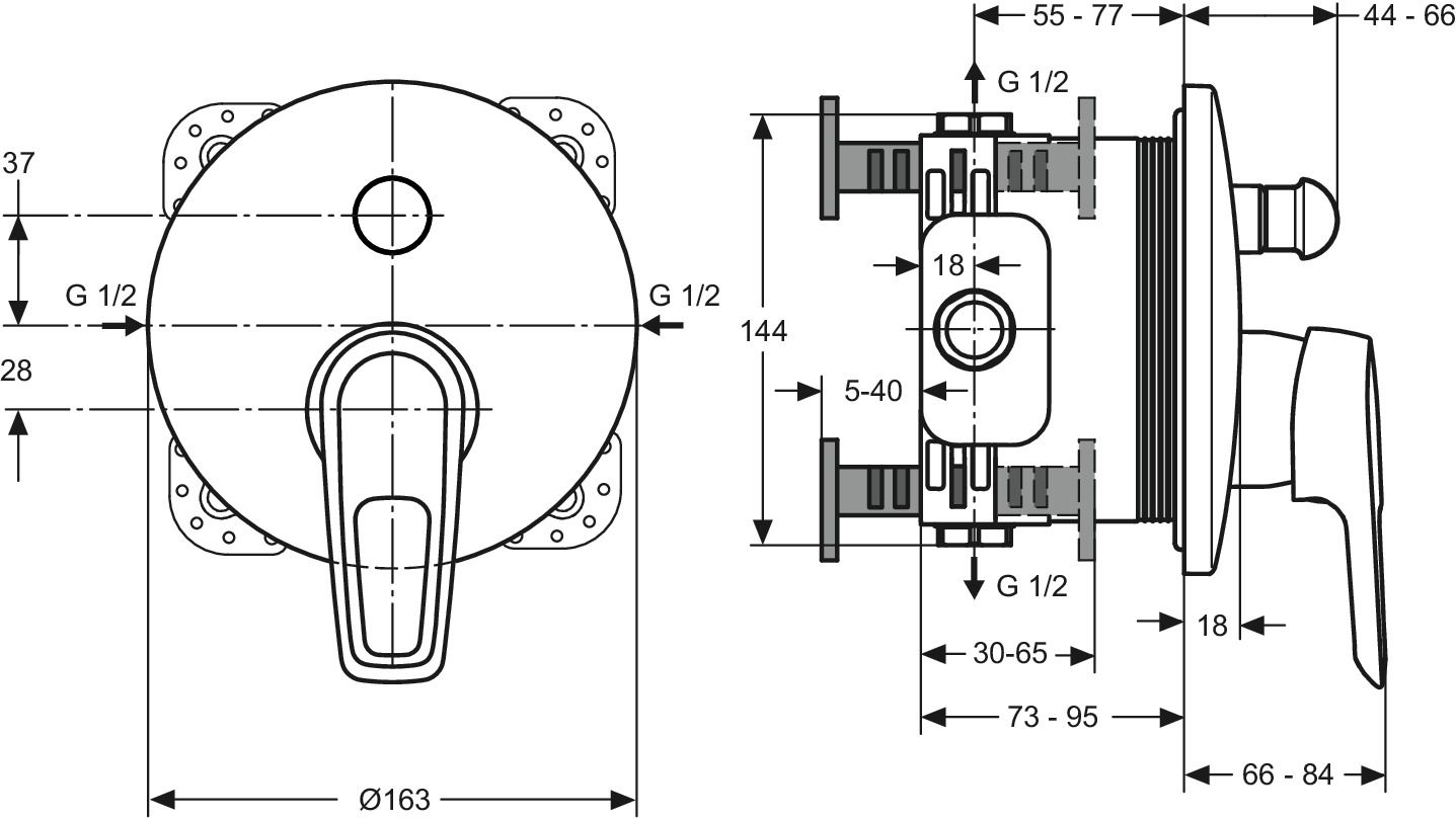 Ideal-Standard Fertigmontageset CeraMix Blue für UP-Wannen-Einhebelmischer, eigensicher, chrom