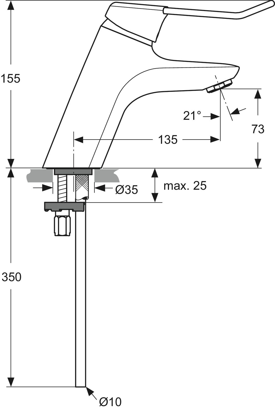 Ideal-Standard Waschtisch-Einhebelmischer CeraMix Blue Bügelhebel, Cu-Rohr, ohne Ablaufgarnitur, chrom