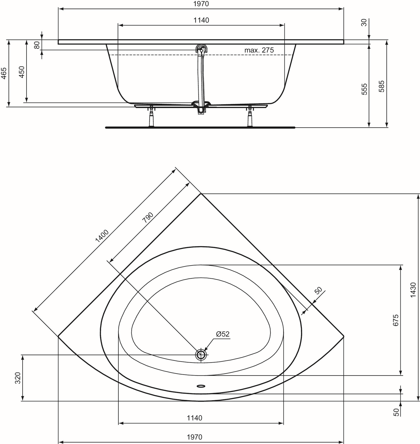 Ideal-Standard Eck-Badewanne i.life 197 x 143 x 45 cm, weiß
