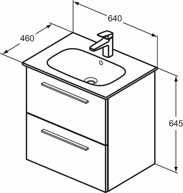 Ideal-Standard Möbelwaschtisch-Paket i.life A 64x46x64,5cm, 1 Hahnloch, Griff Chrom gebürstet, Eiche natur