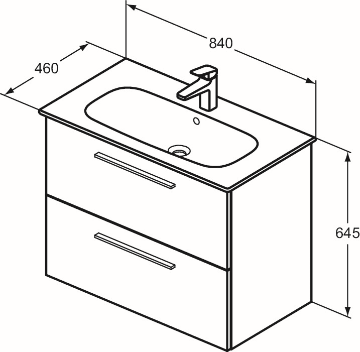 Ideal-Standard Möbelwaschtisch-Paket i.life A 84x46x64,5cm, 1 Hahnloch, Griff schwarz matt, Eiche natur