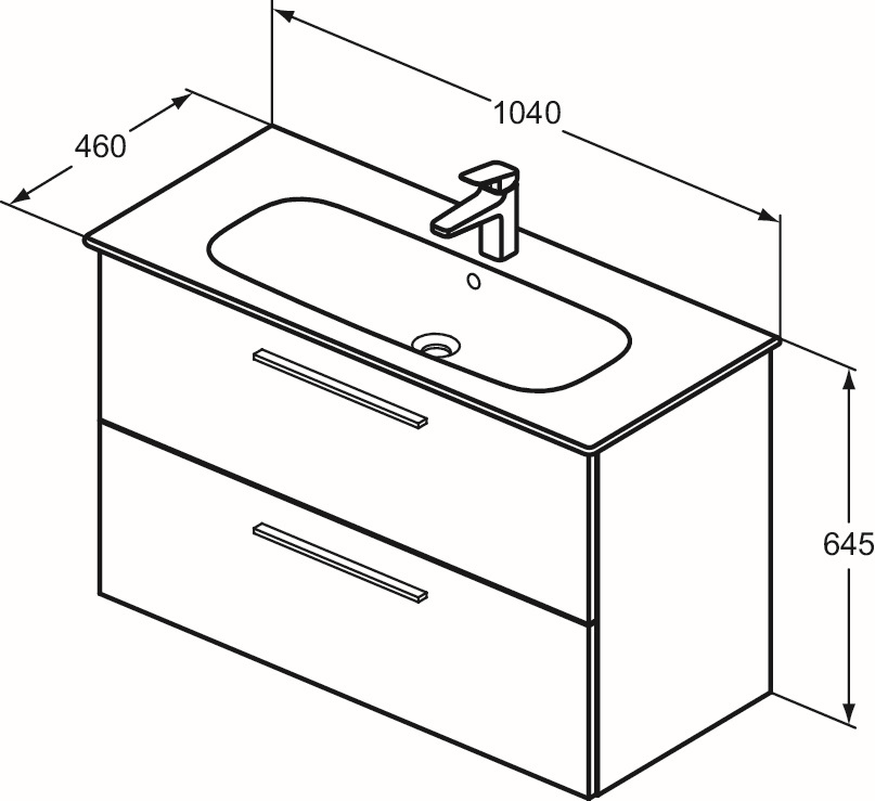 Ideal-Standard Möbelwaschtisch-Paket i.life A 104x46x64,5cm, 1 Hahnloch, Griff schwarz matt, greige matt