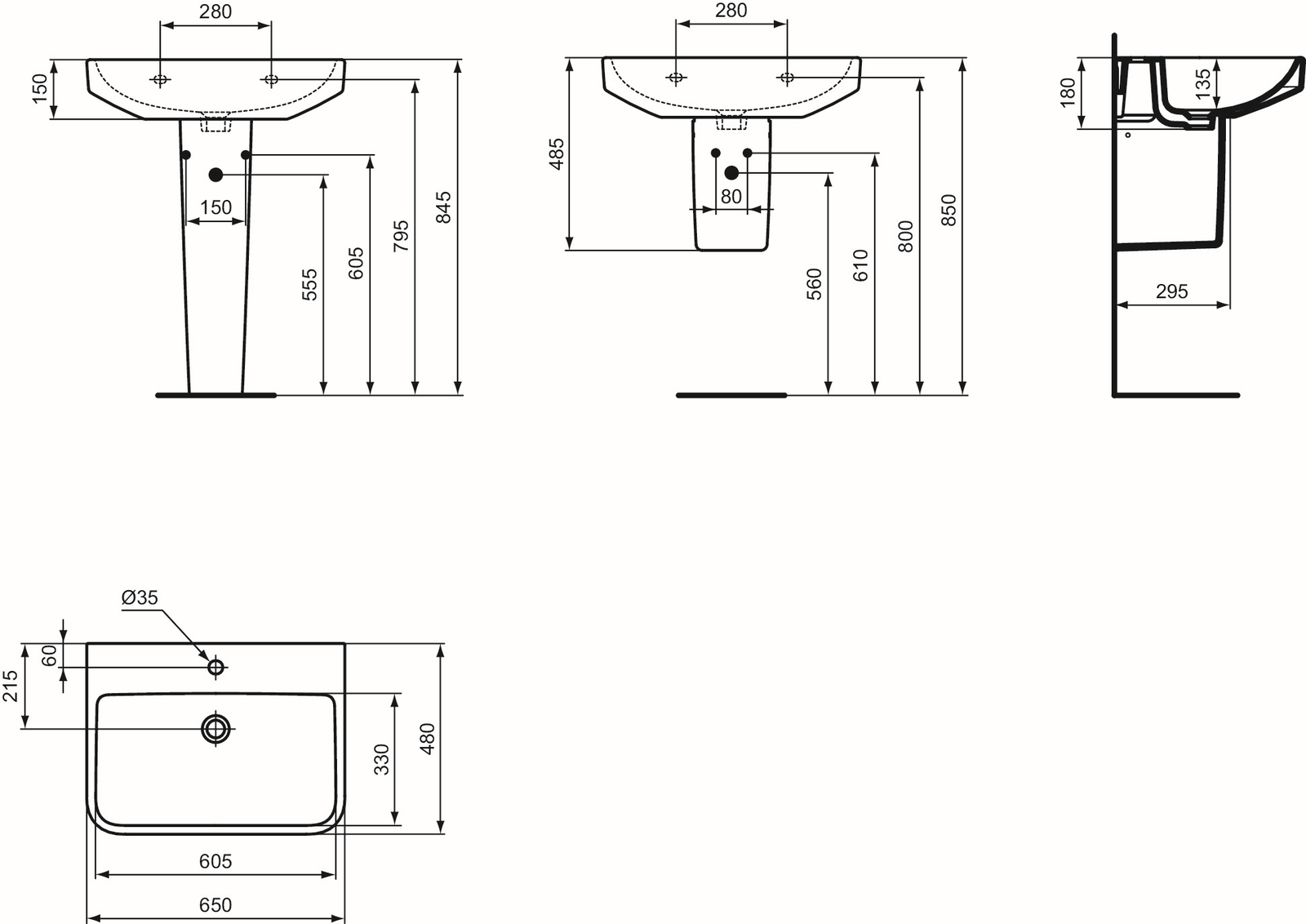 Ideal-Standard Waschtisch i.life B 65x48x18cm, mit Hahnloch, weiß antibakteriell Smart Guard