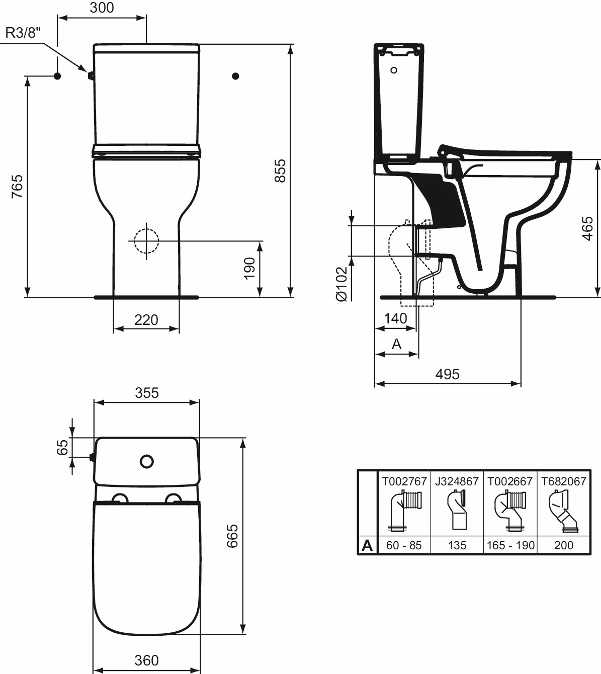 Ideal-Standard Spülkasten i.life A 36,5x15x39cm, Zulauf rechts/links, weiß