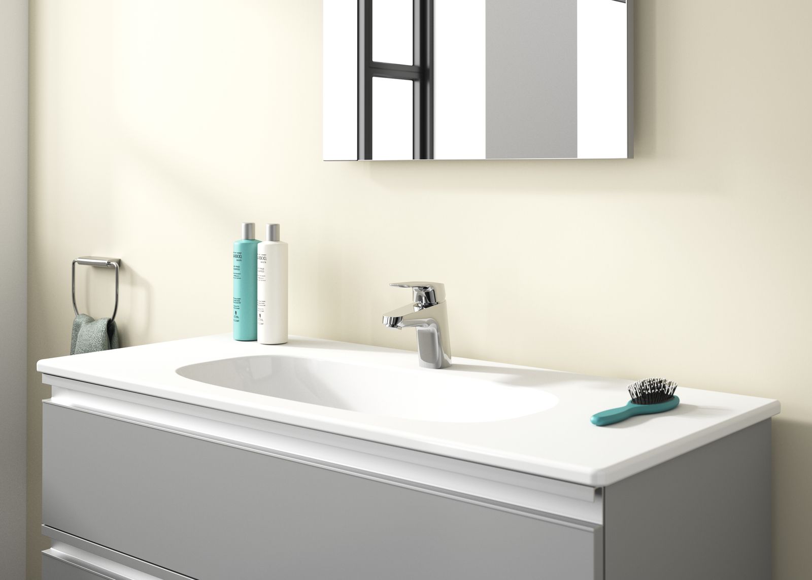 Ideal-Standard Waschtisch-Einhebelmischer CeraFlex mit Kunststoff-Ablaufgarnitur, Ausladung 101mm, chrom