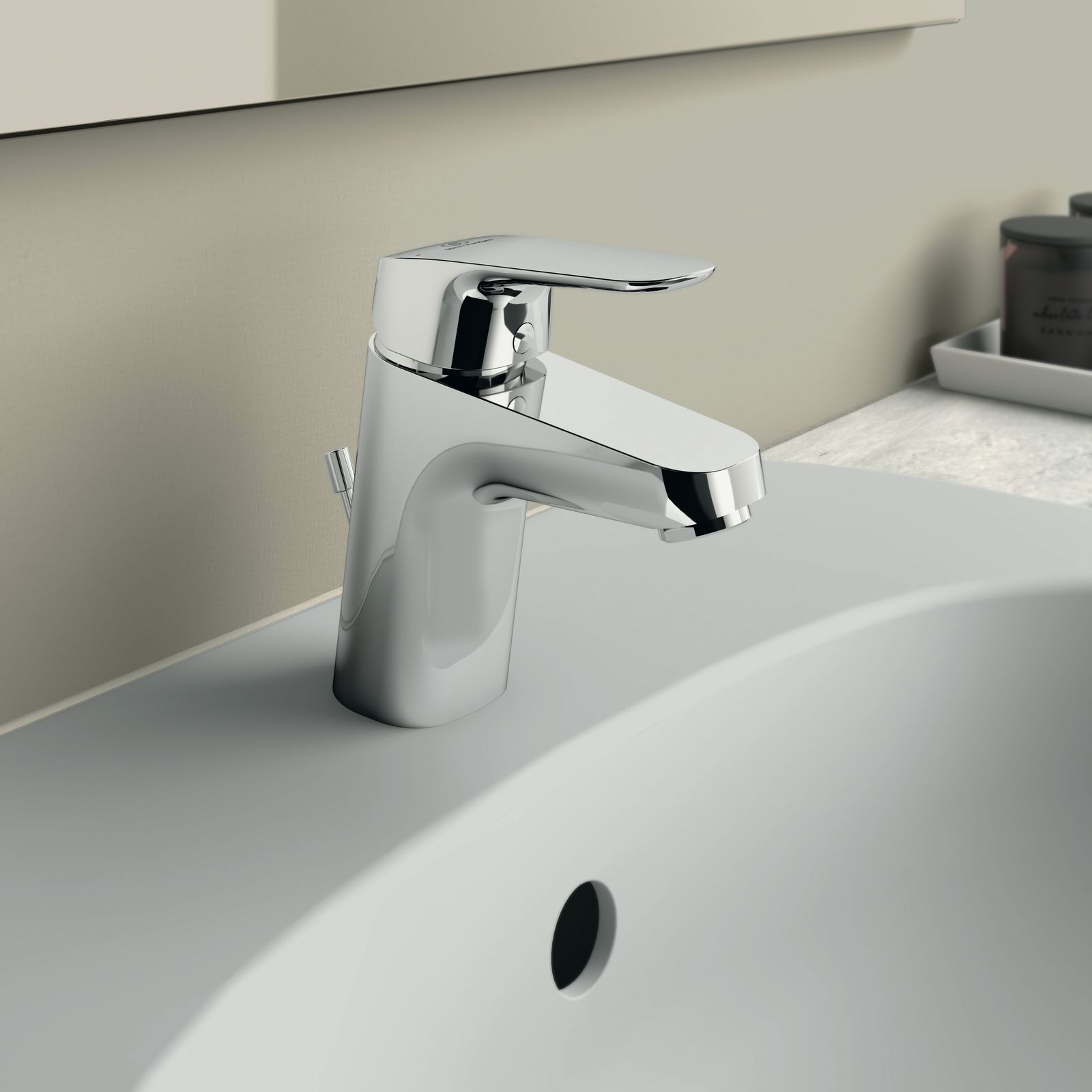 Ideal-Standard Waschtisch-Einhebelmischer CeraFlex mit Kunststoff-Ablaufgarnitur, Ausladung 101mm, chrom