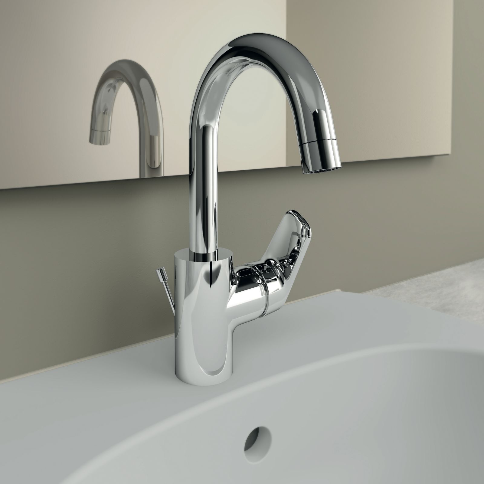Ideal-Standard Waschtisch-Einhebelmischer CeraFlex mit hohem/schwenkbarem Auslauf, mit Ablaufgarnitur, chrom