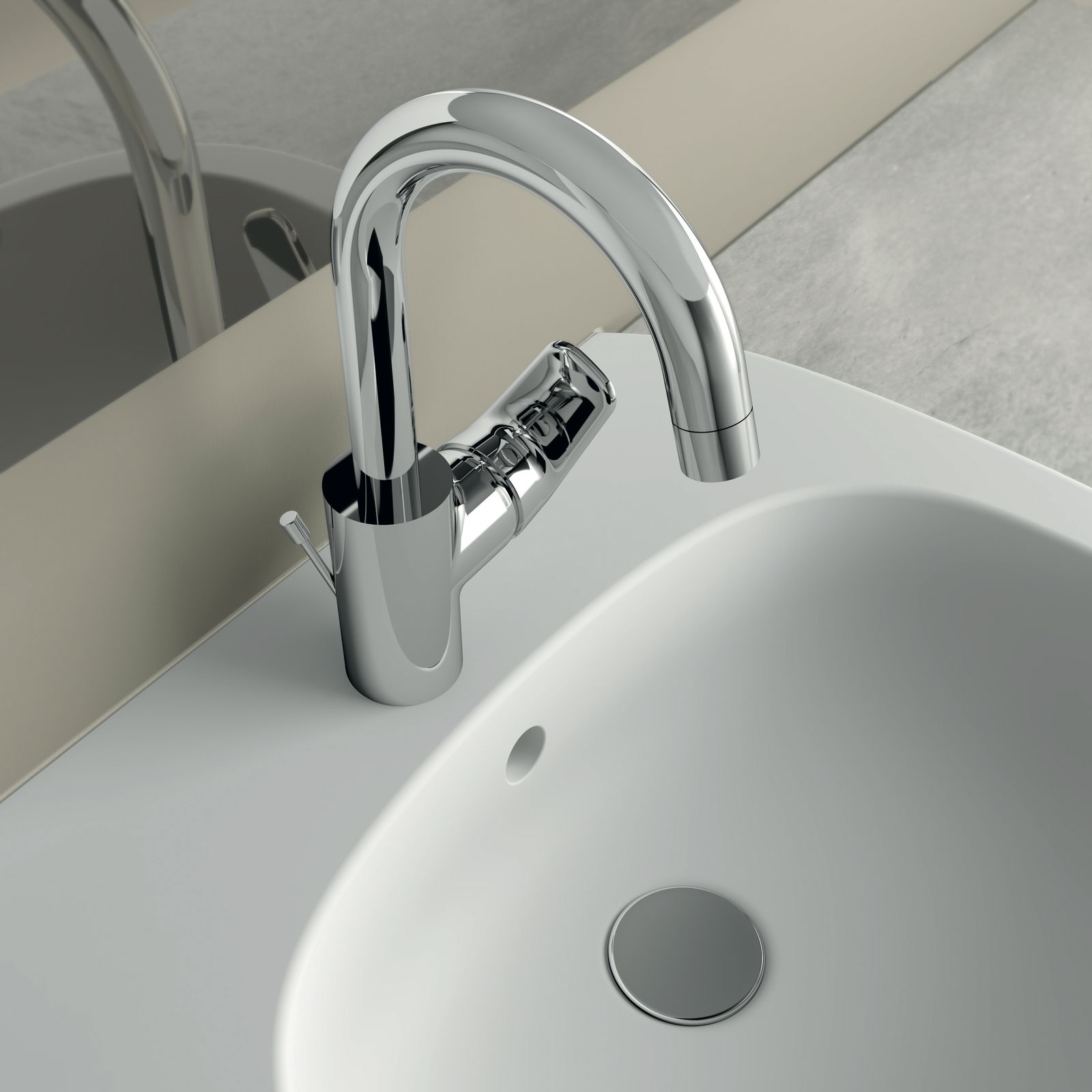 Ideal-Standard Waschtisch-Einhebelmischer CeraFlex mit hohem/schwenkbarem Auslauf, mit Ablaufgarnitur, chrom