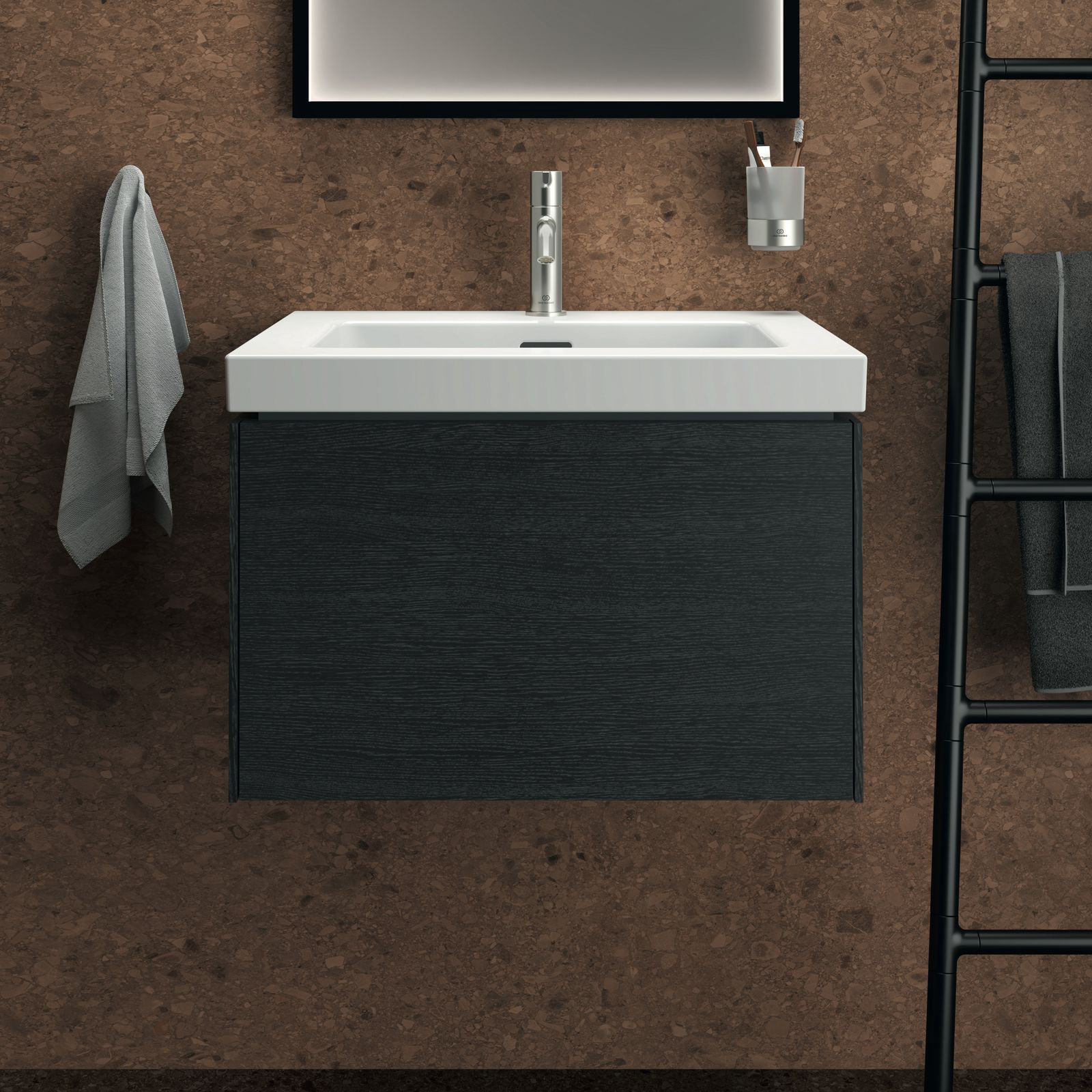 Ideal-Standard Waschtisch-Unterschrank Conca 1 Auszug, 60 x 50,5 x 37 cm, Eiche geflammt Furnier