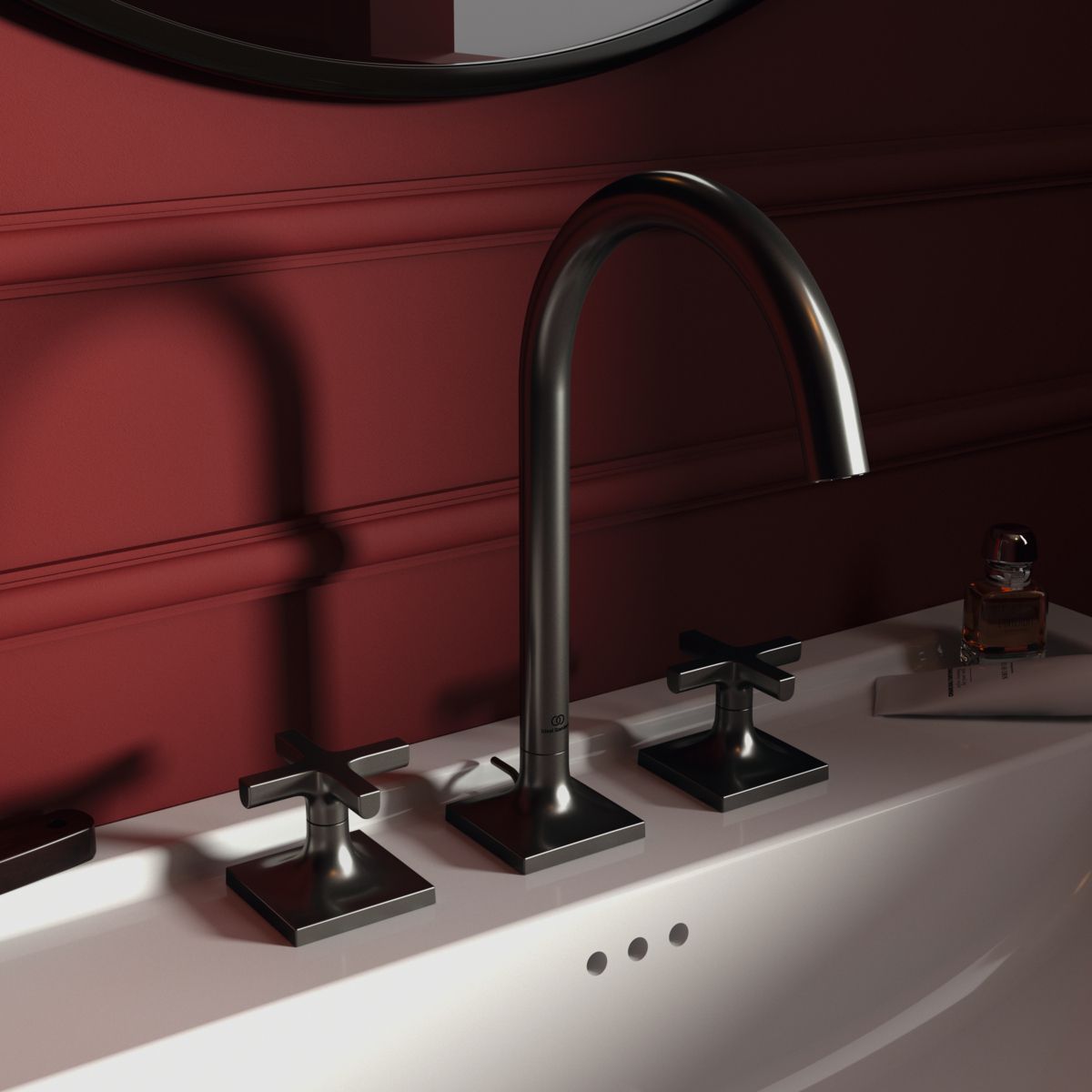 Ideal-Standard 3-Loch-Waschtisch-Armatur Joy Neo Kreuzgriffe, Ausladung 168mm, mit Metall-Ablaufgarnitur, magnetic grey