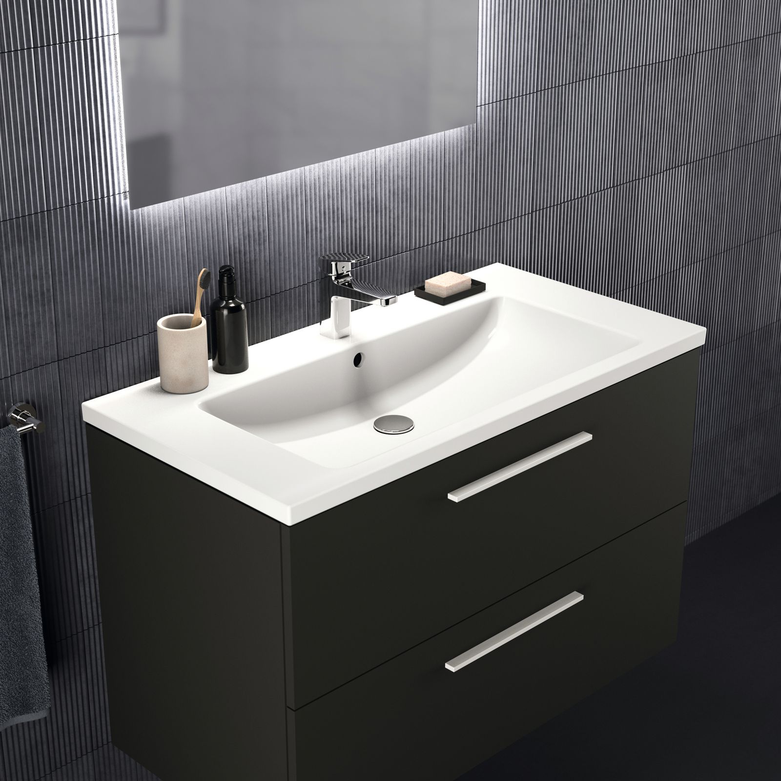 Ideal-Standard Möbelwaschtisch-Unterschrank i.life B 2 Auszüge, 100 x 50,5 x 63 cm, carbongrau matt