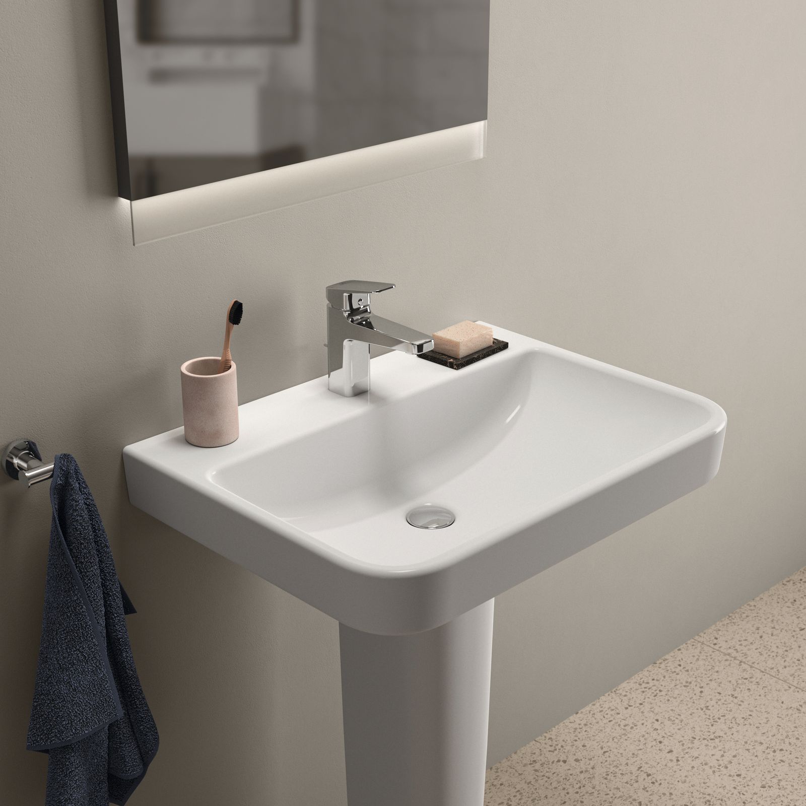 Ideal-Standard Waschtisch i.life B 65x48x18cm, mit Hahnloch, weiß antibakteriell Smart Guard
