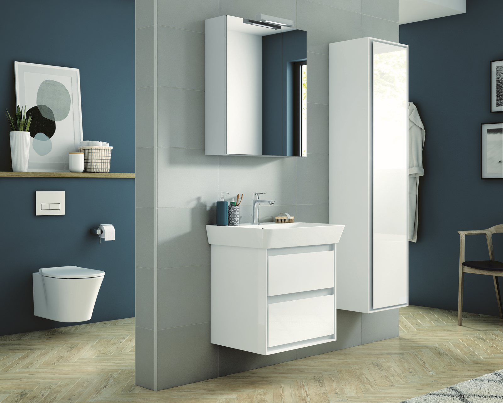 Ideal-Standard Waschtisch-Einhebelmischer Connect Air 5 l/min, Ausladung 112mm, mit Ablaufgarnitur, verchromt